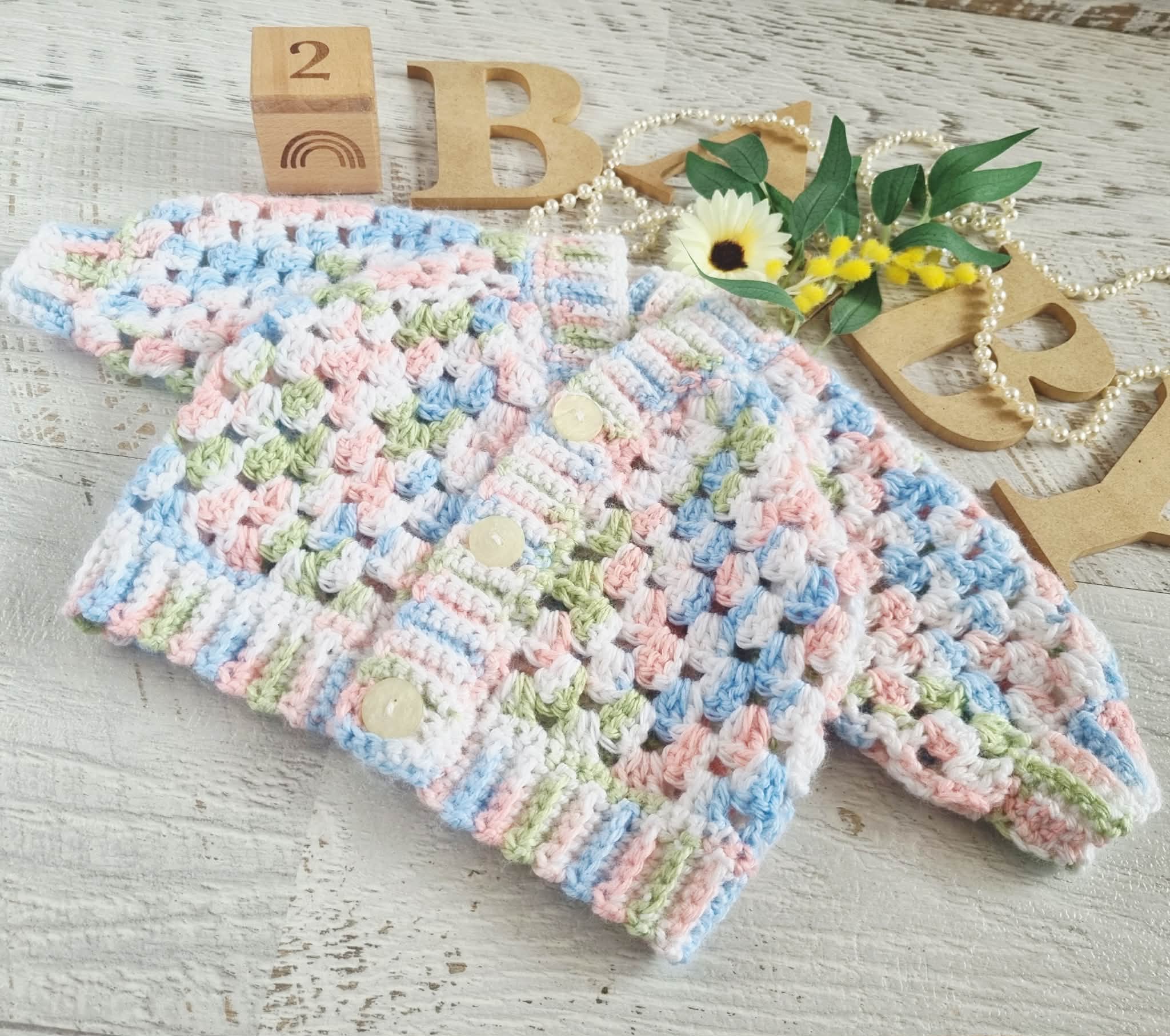 Baby Cardigan | Multi-coloured | Newborn | Granny Stitch | Handmade | Crochet | 0-3 months