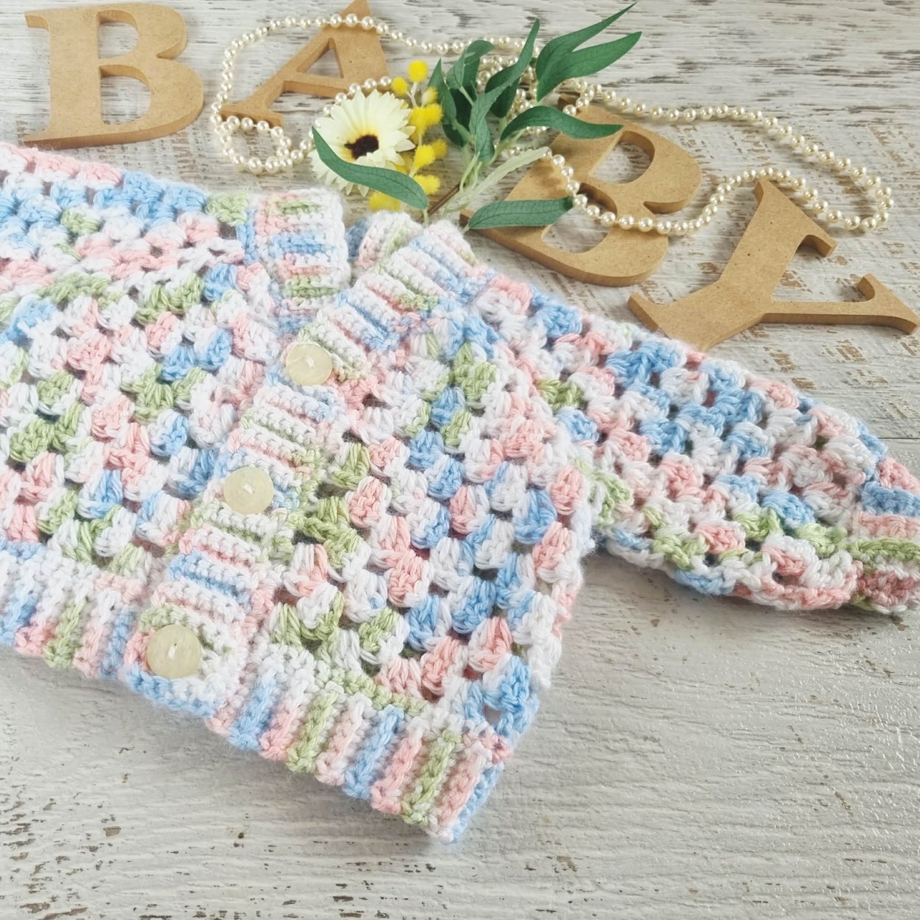 Baby Cardigan | Multi-coloured | Newborn | Granny Stitch | Handmade | Crochet | 0-3 months