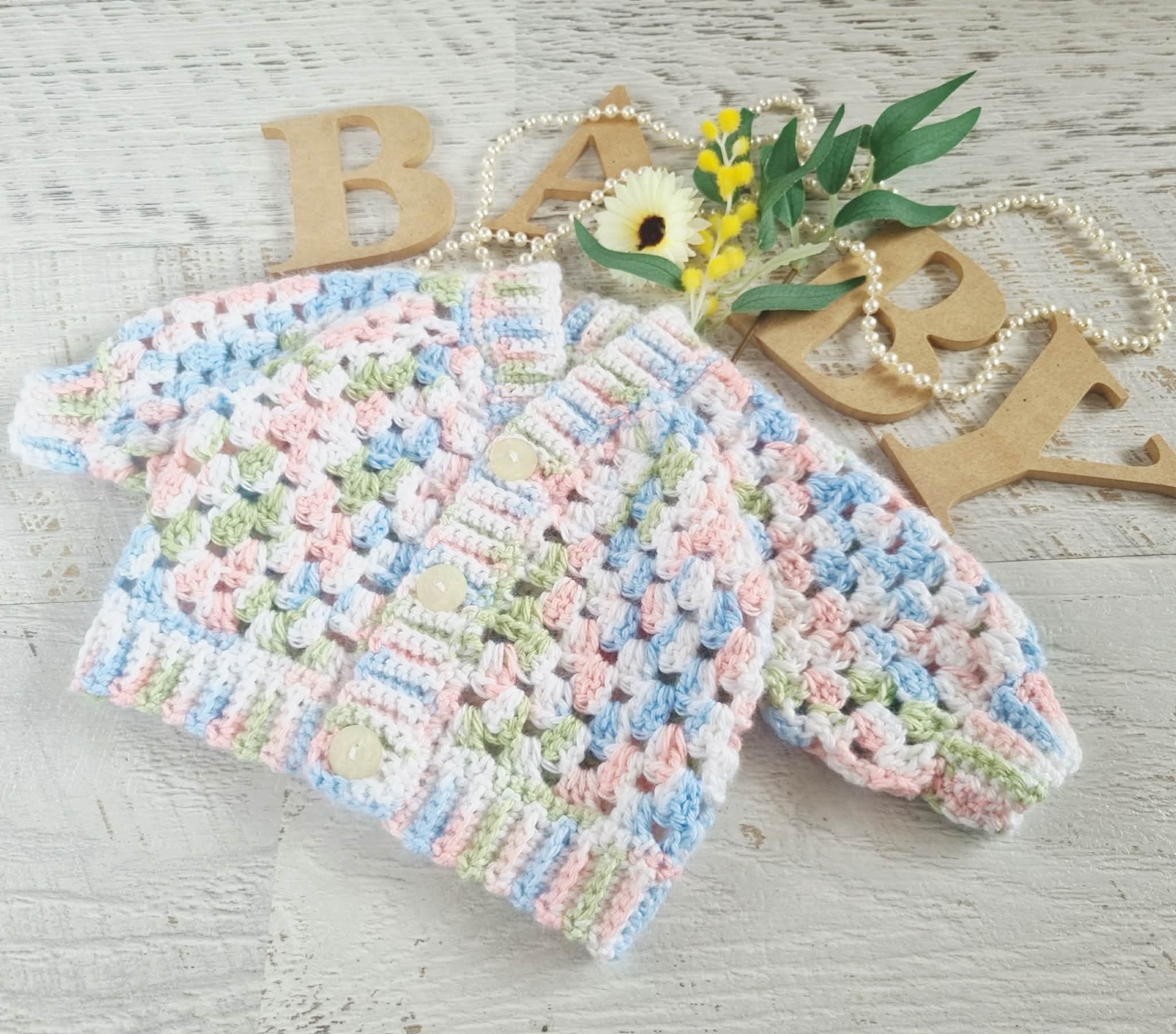 Baby Cardigan | Multi-coloured | Newborn | Granny Stitch | Handmade | Crochet | 0-3 months