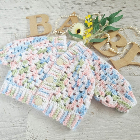 Baby Cardigan | Multi-coloured | Newborn | Granny Stitch | Handmade | Crochet | 0-3 months