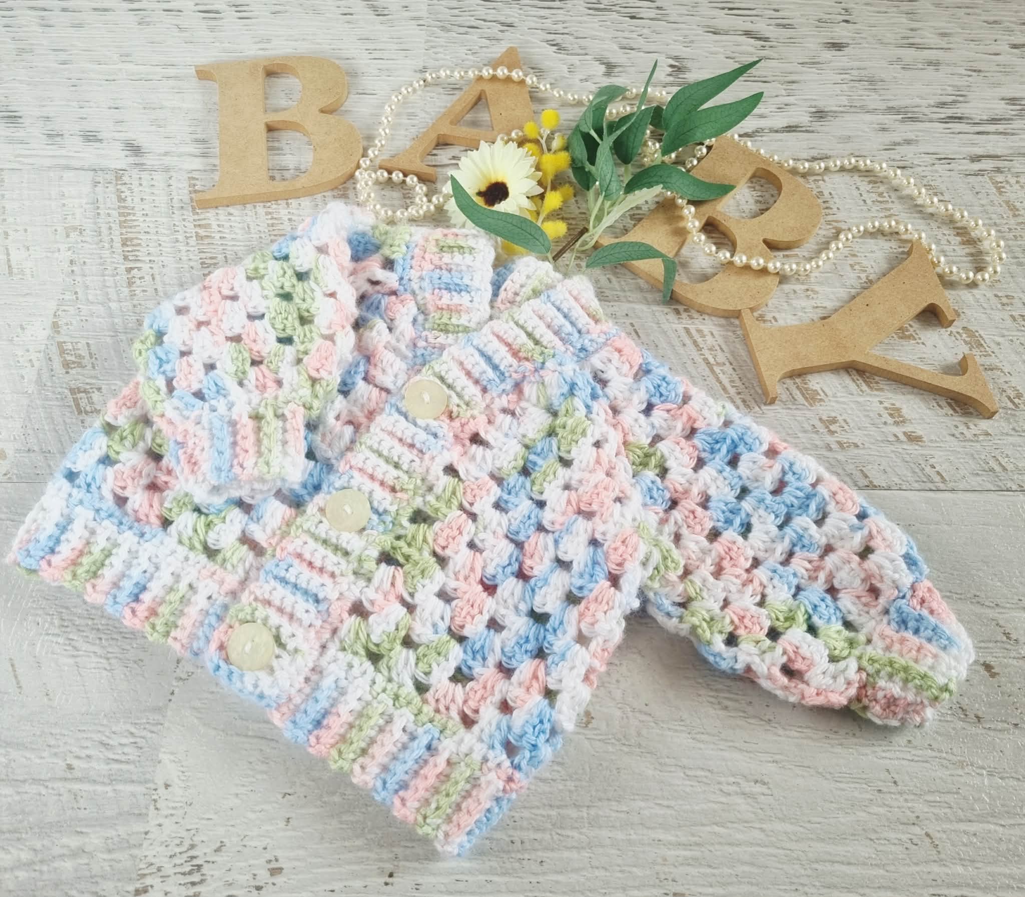 Baby Cardigan | Multi-coloured | Newborn | Granny Stitch | Handmade | Crochet | 0-3 months
