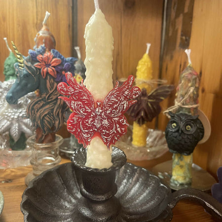 The Butterfly Effect Intention Ritual Spell Beeswax Candle Red White