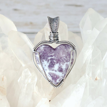 Sterling Silver Lepidolite and Quartz Heart Pendant ~ Invites You to Slow Down