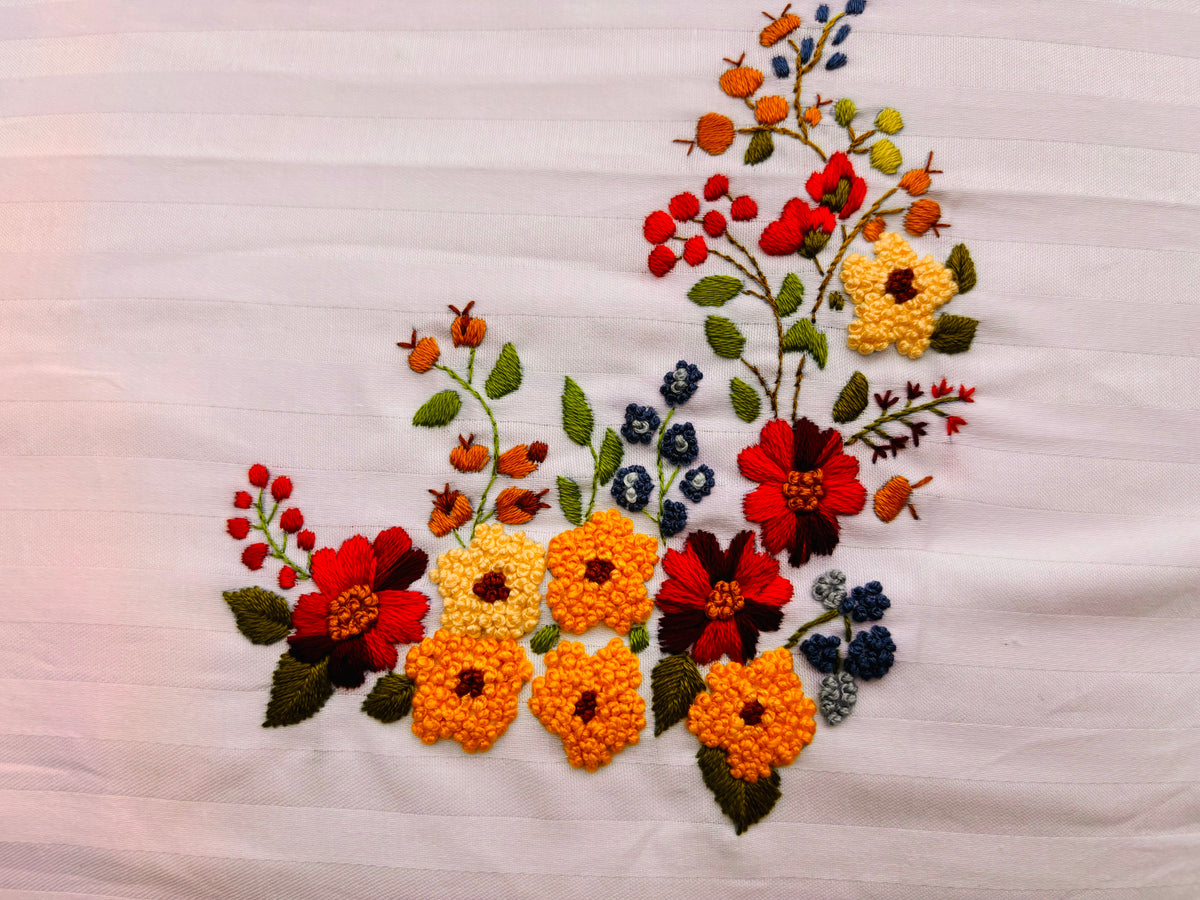 Set of 2 Wild Flower Embroidered Pillow/Cushion Cover