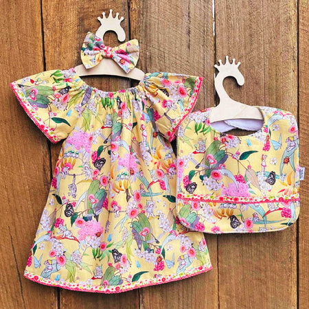 Handmade Baby Outfit | Size 1 Dress, Bib, Hair Bow