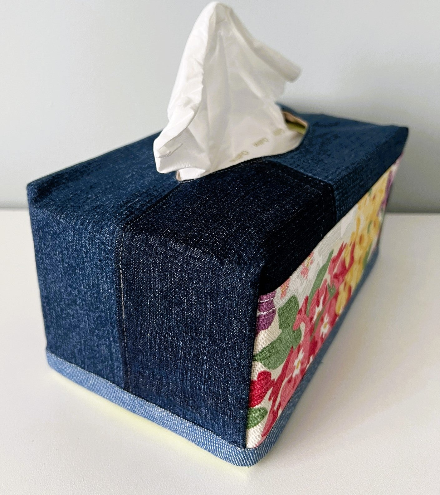 Upcycled Denim & Linen Tissue Box Cover
