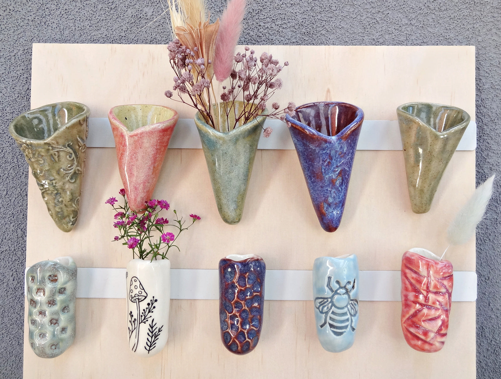 Mini ceramic fridge magnet vases. Choose your own vases.