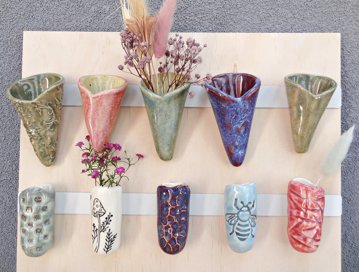 Mini ceramic fridge magnet vases. Choose your own vases.