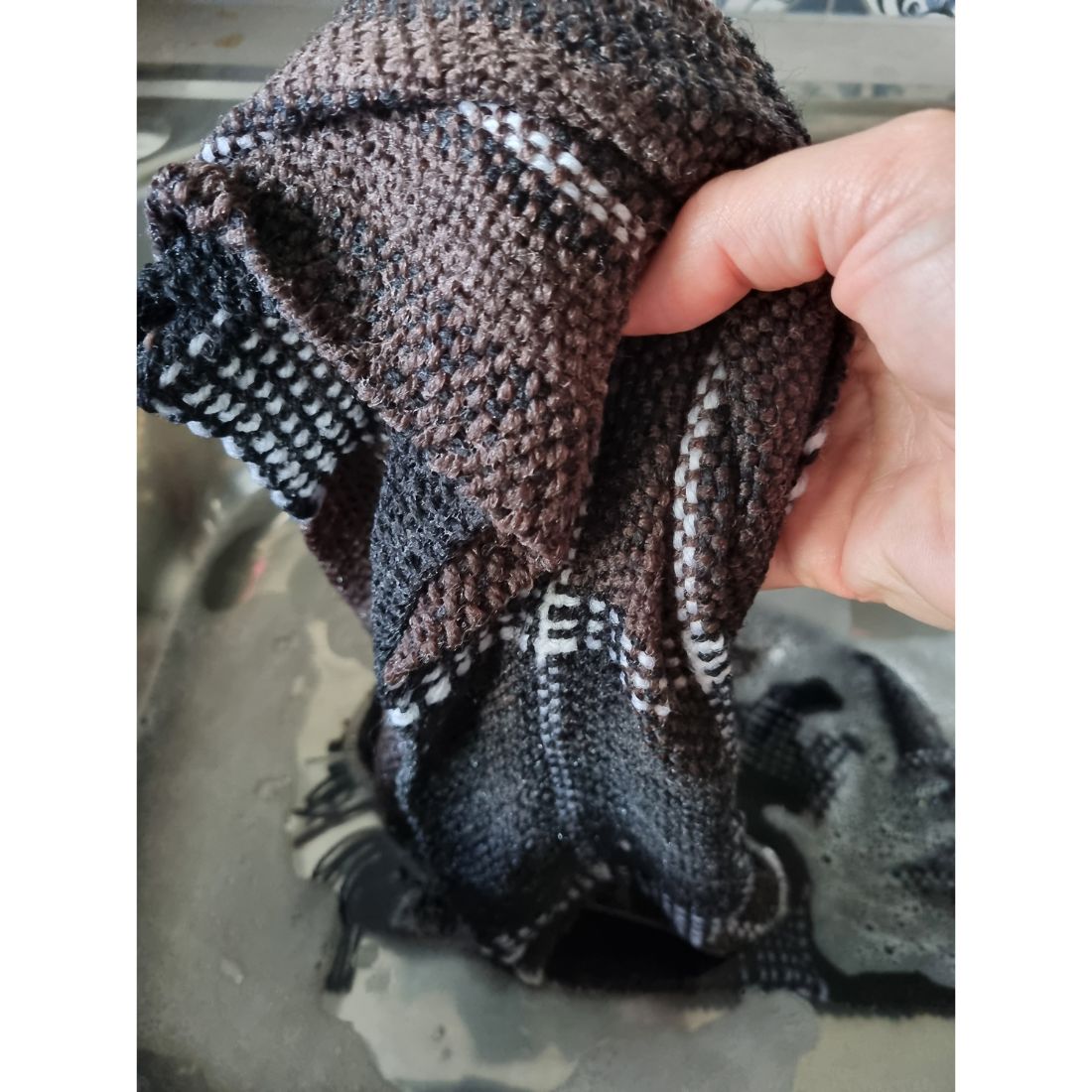 Traditional handwoven monochrome and brown scarf