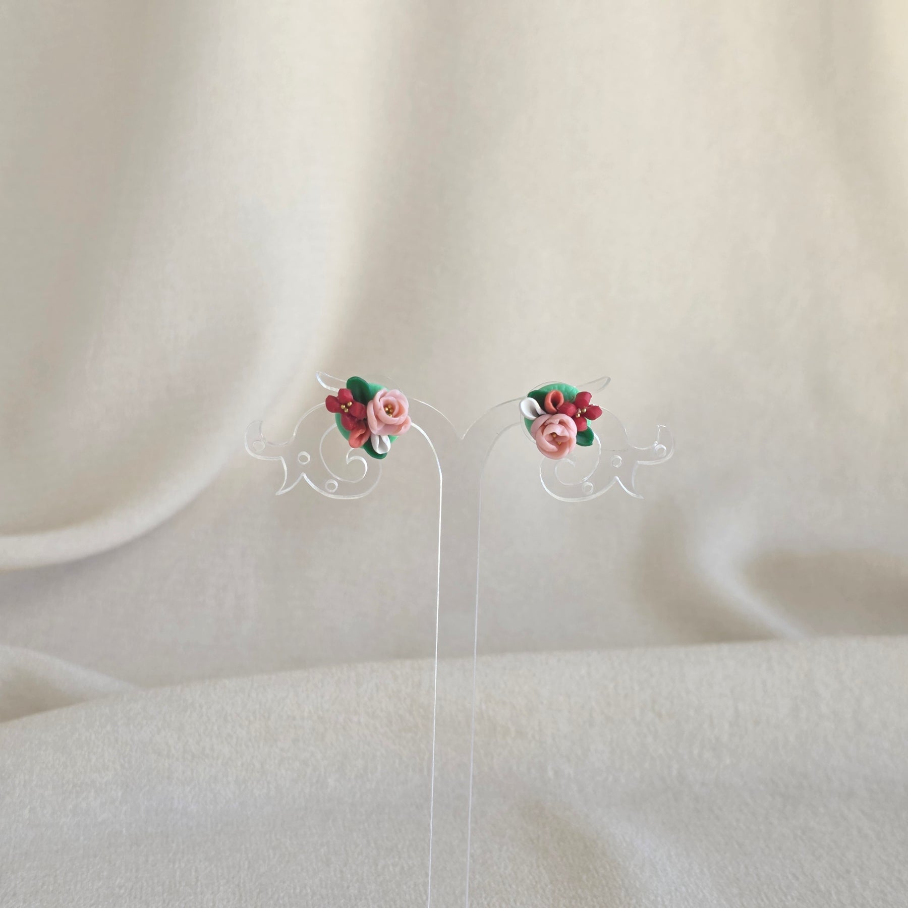 Handmade Green Floral Polymer Clay Earrings | Statement Flower Earrings | Lightweight Jewellery | Gift for Her