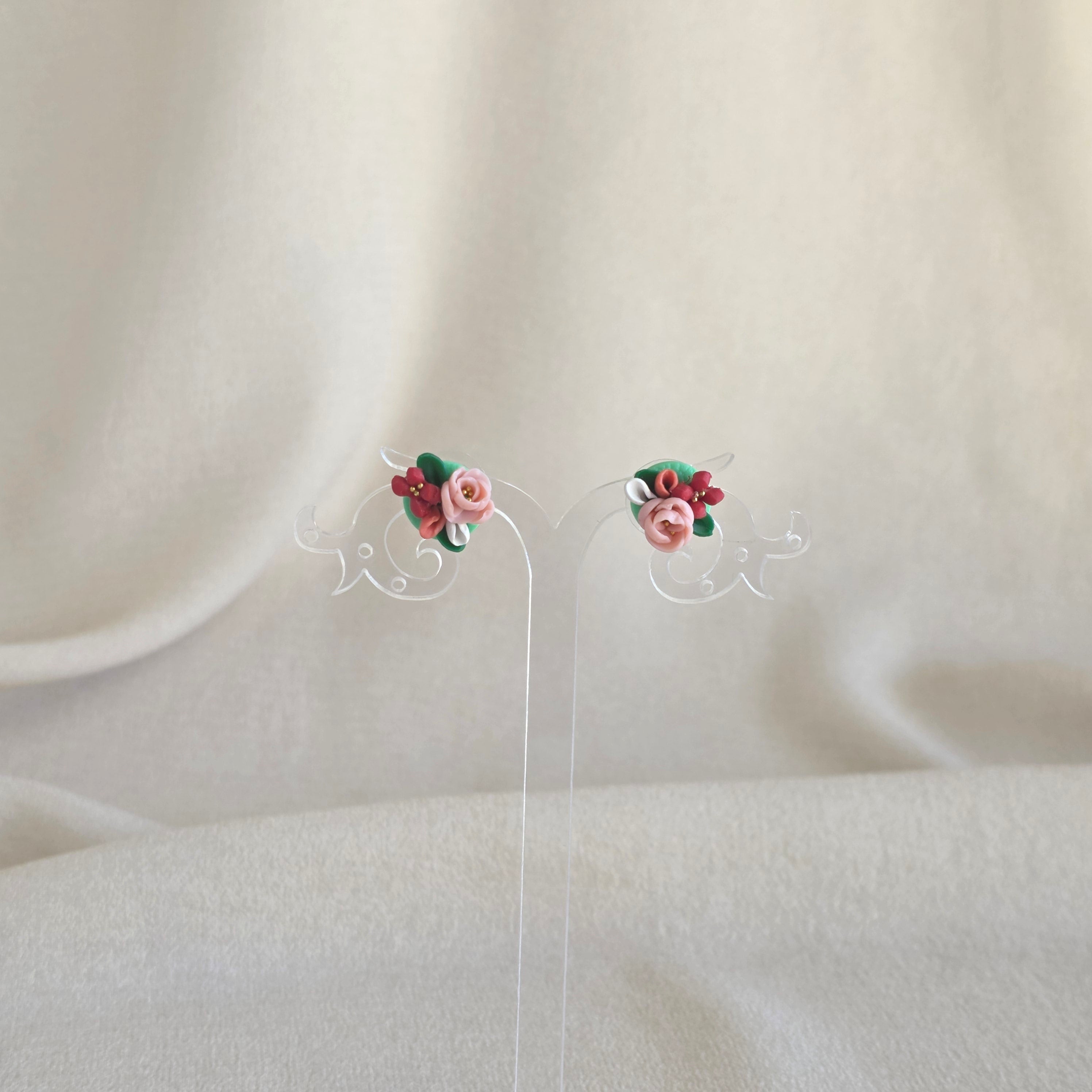 Handmade Green Floral Polymer Clay Earrings | Statement Flower Earrings | Lightweight Jewellery | Gift for Her