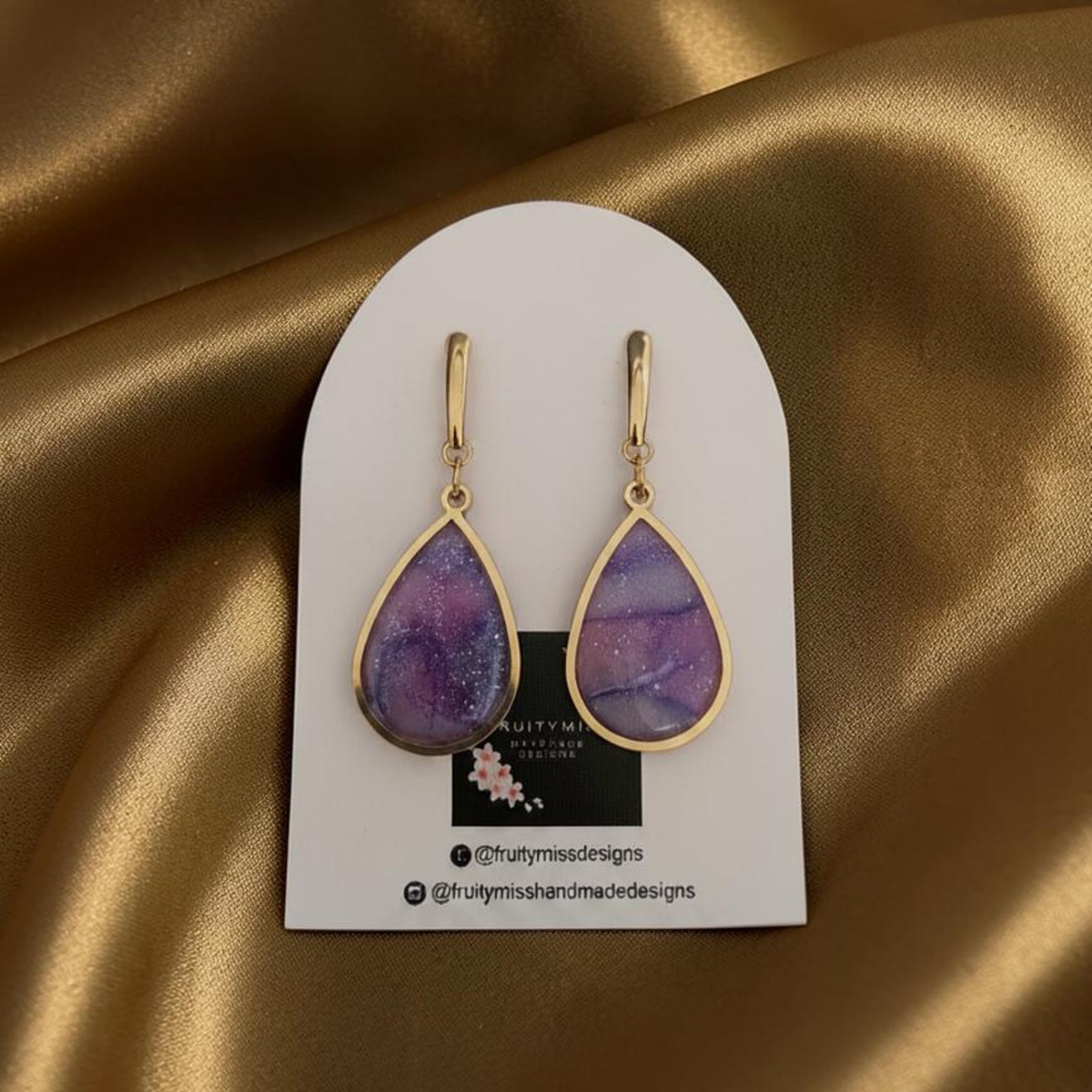 Teardrop Polymer Clay Earrings - Deep Amethest Purple Polymer