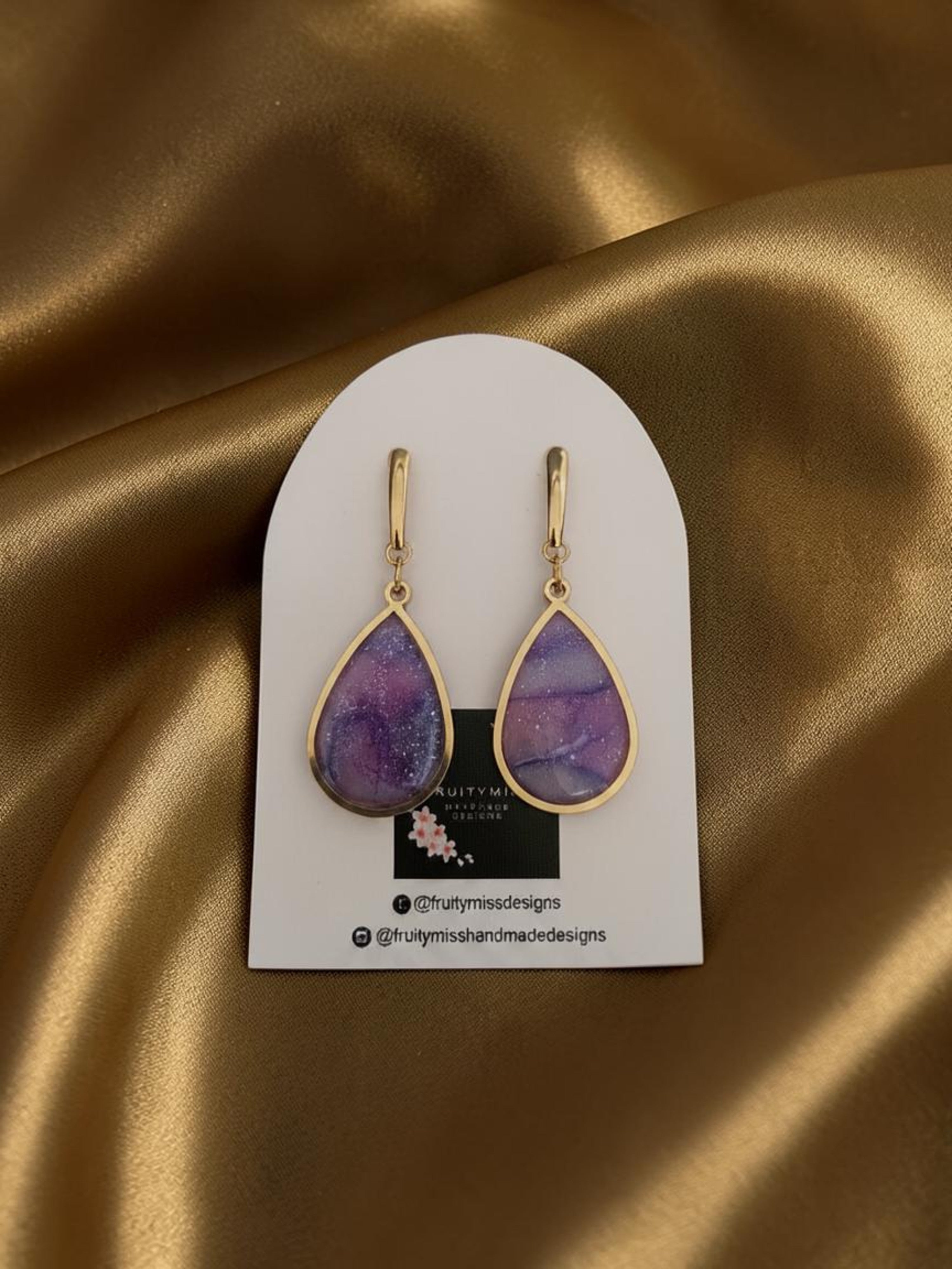 Teardrop Polymer Clay Earrings - Deep Amethest Purple Polymer