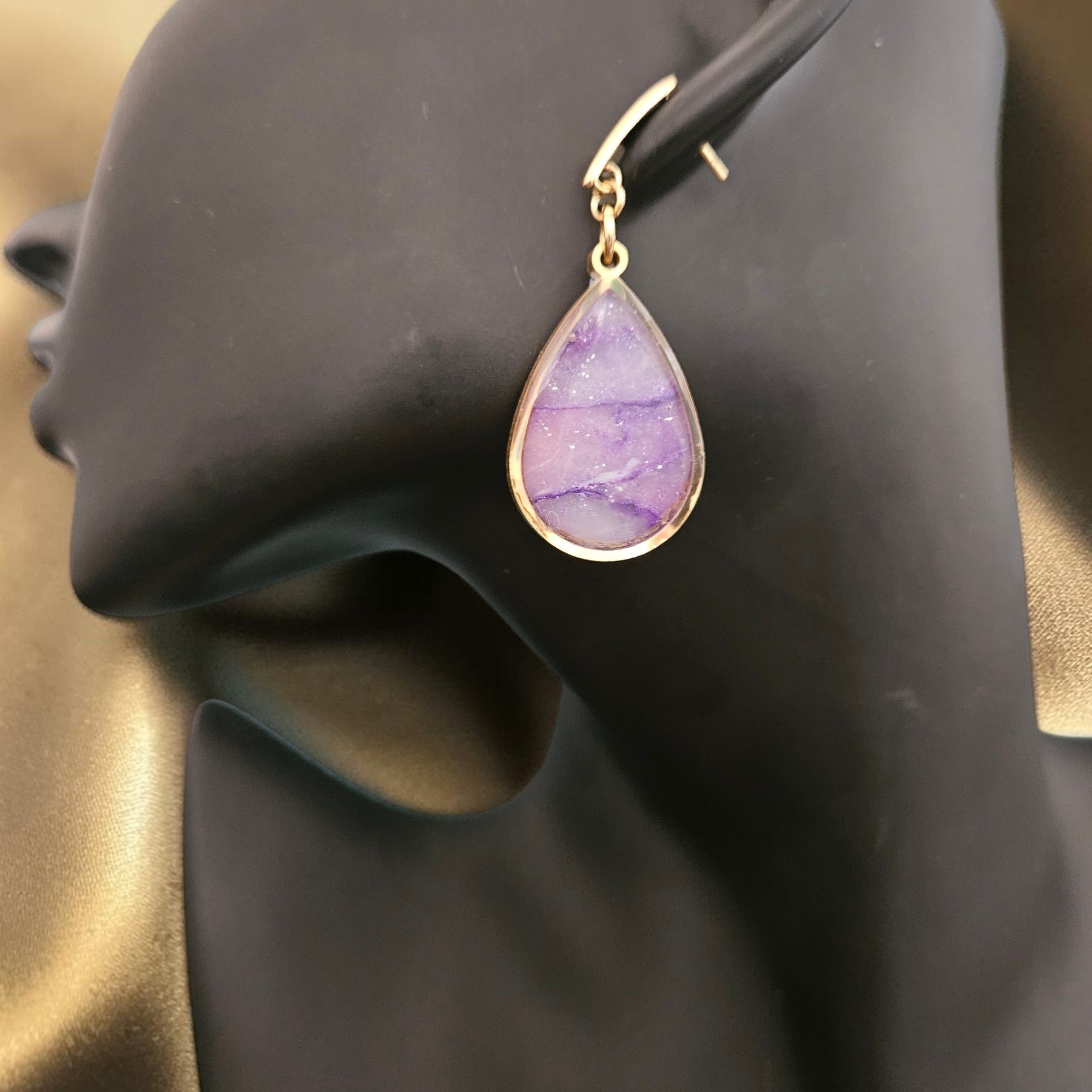 Teardrop Polymer Clay Earrings - Deep Amethest Purple Polymer