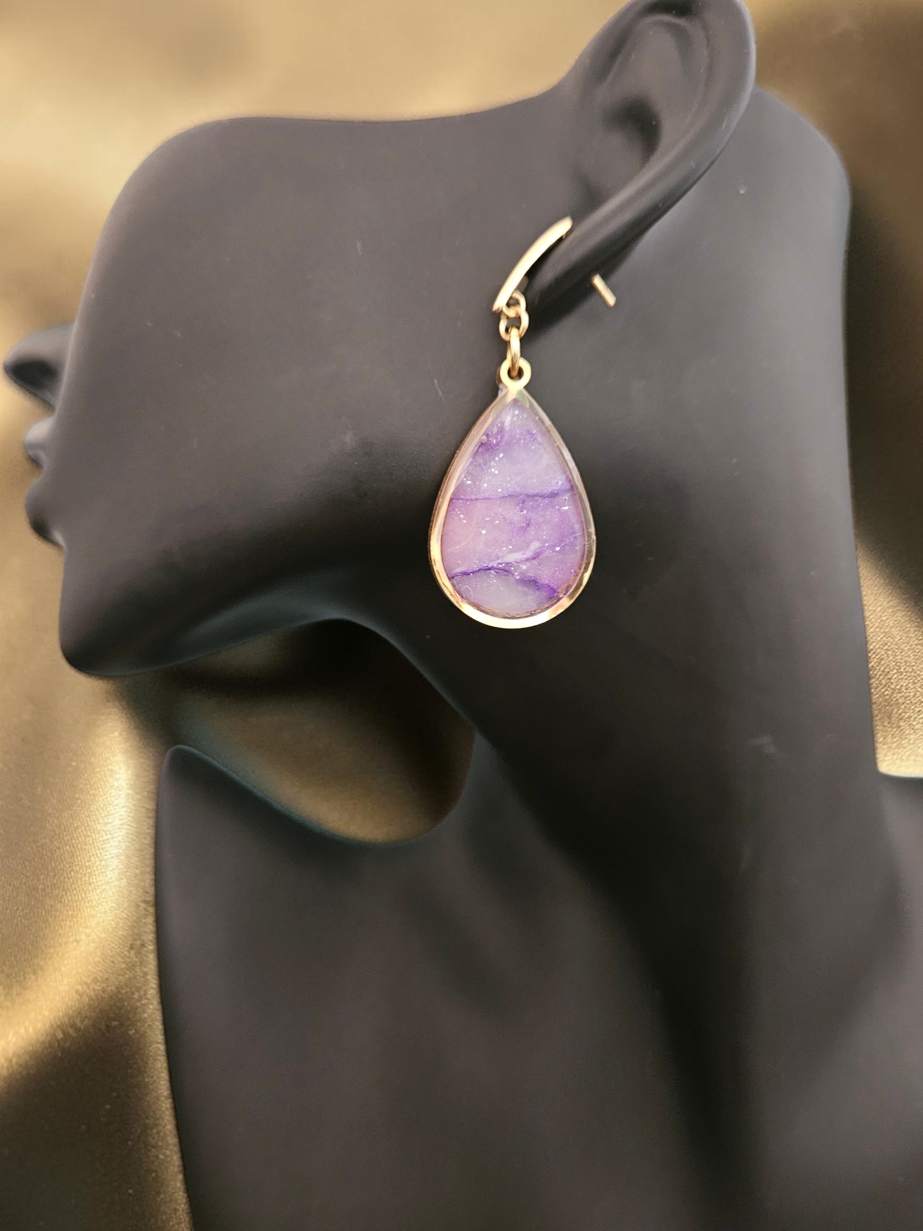 Teardrop Polymer Clay Earrings - Deep Amethest Purple Polymer
