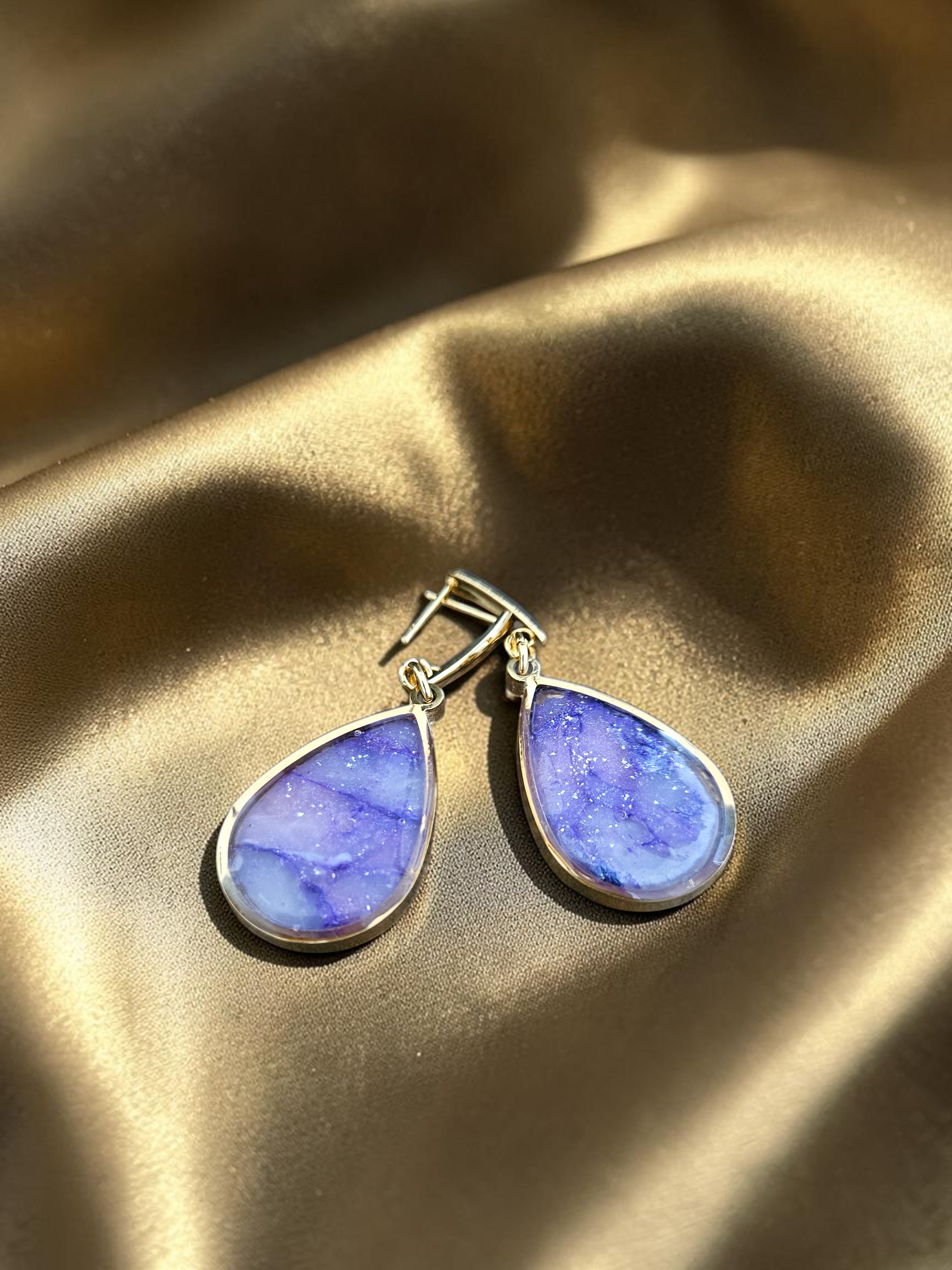 Teardrop Polymer Clay Earrings - Deep Amethest Purple Polymer