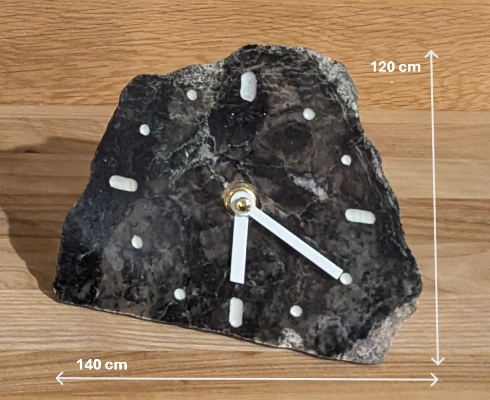 Polished Black & White Marble Stone Slab Clock
