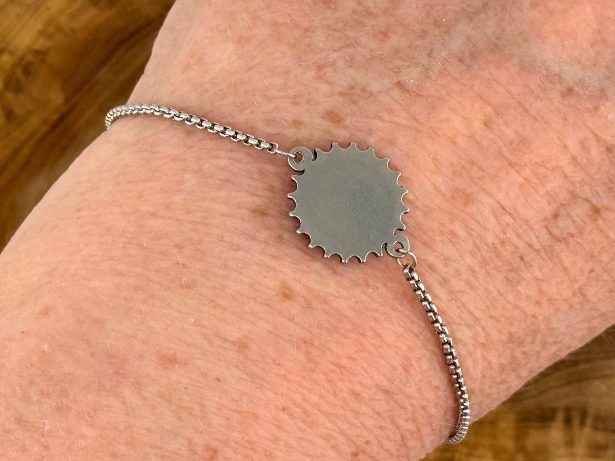Brown Flower & Leaf Stainless Steel Adjustable Slider Bracelet
