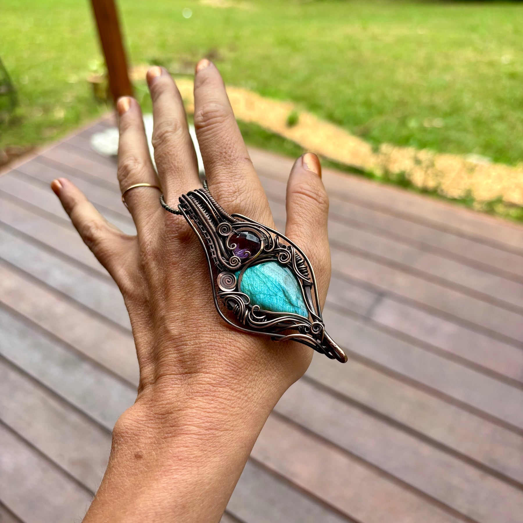 Labradorite, Amethyst copper wire wrap