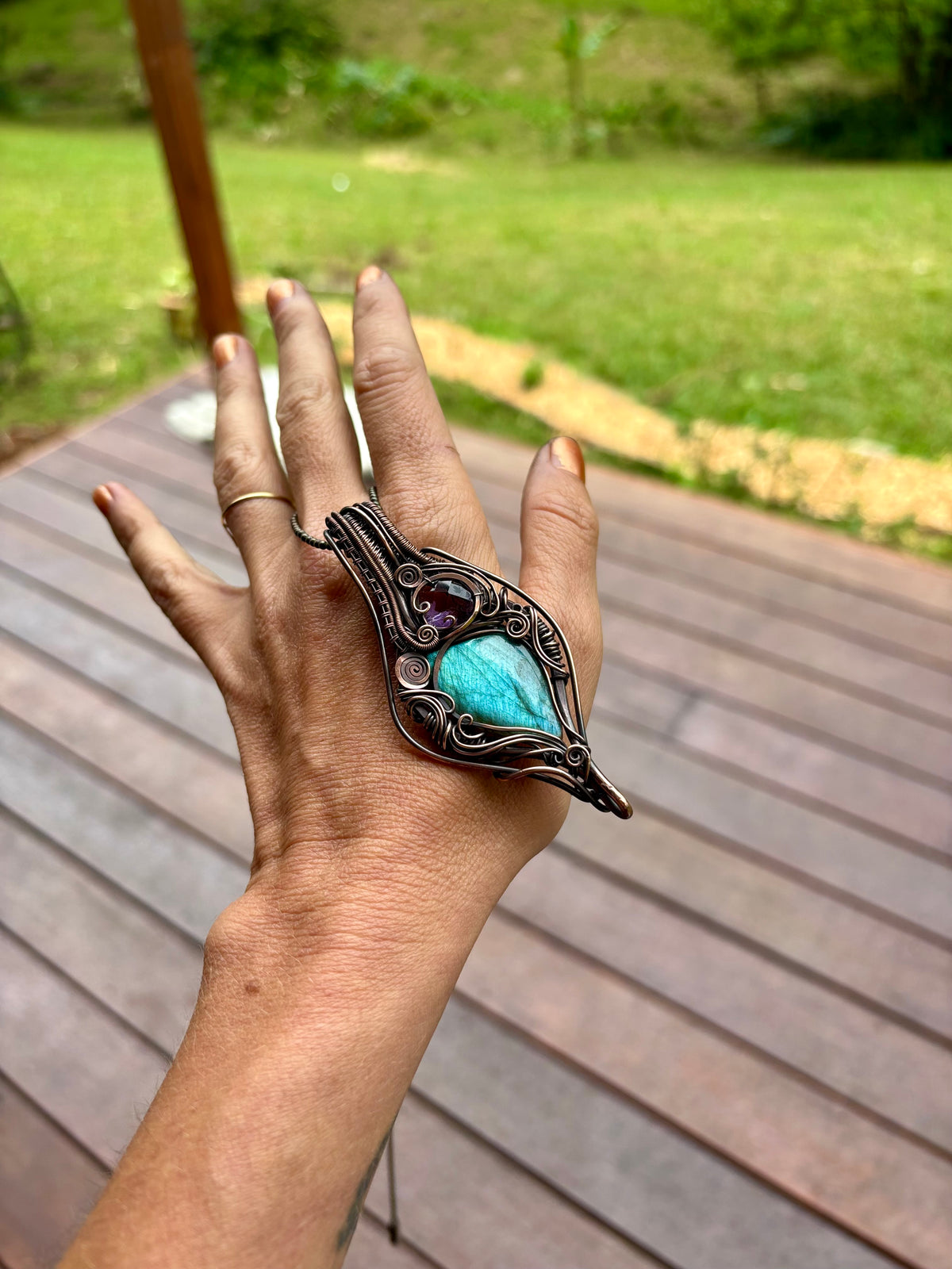 Labradorite, Amethyst copper wire wrap