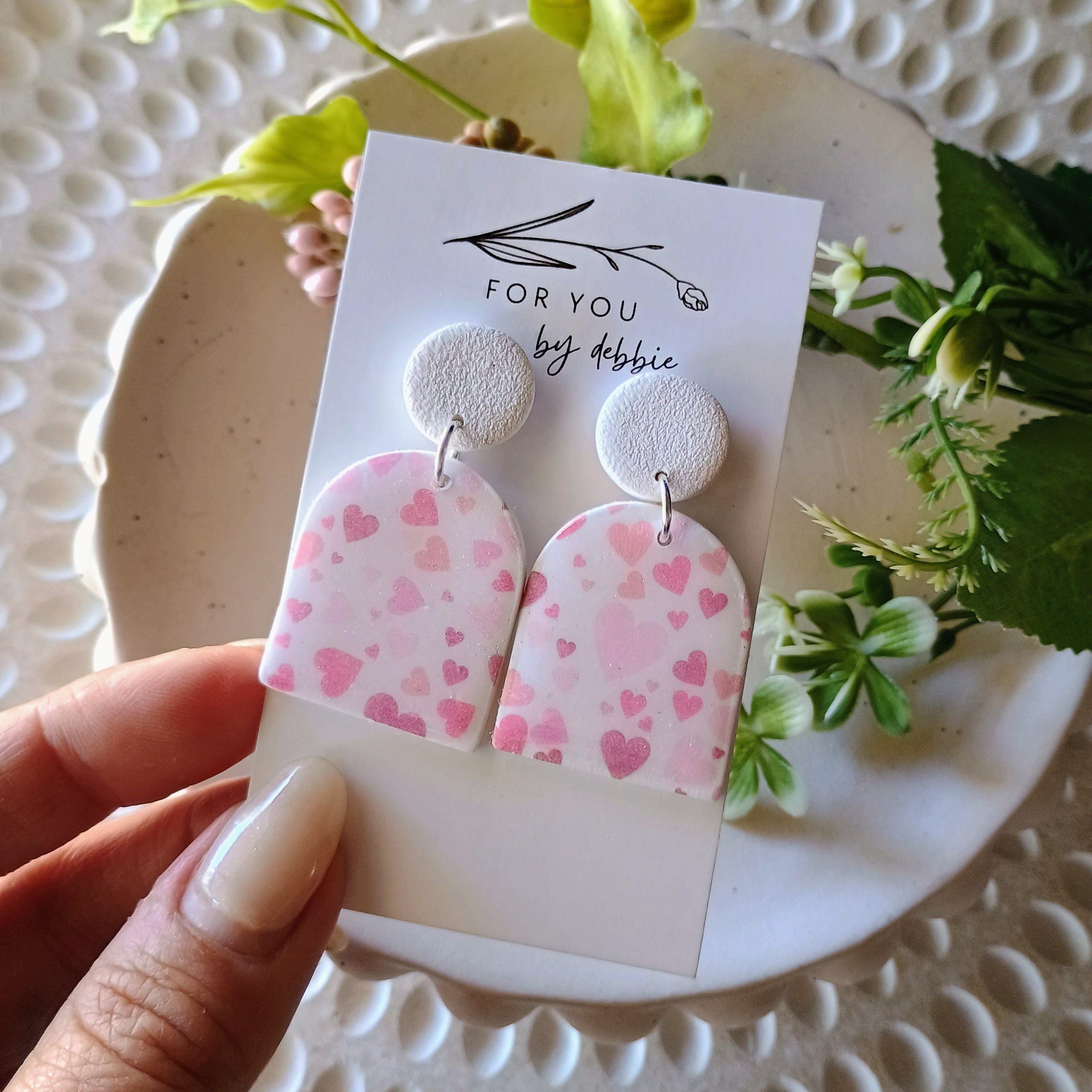 Danae dangle earrings- white hearts