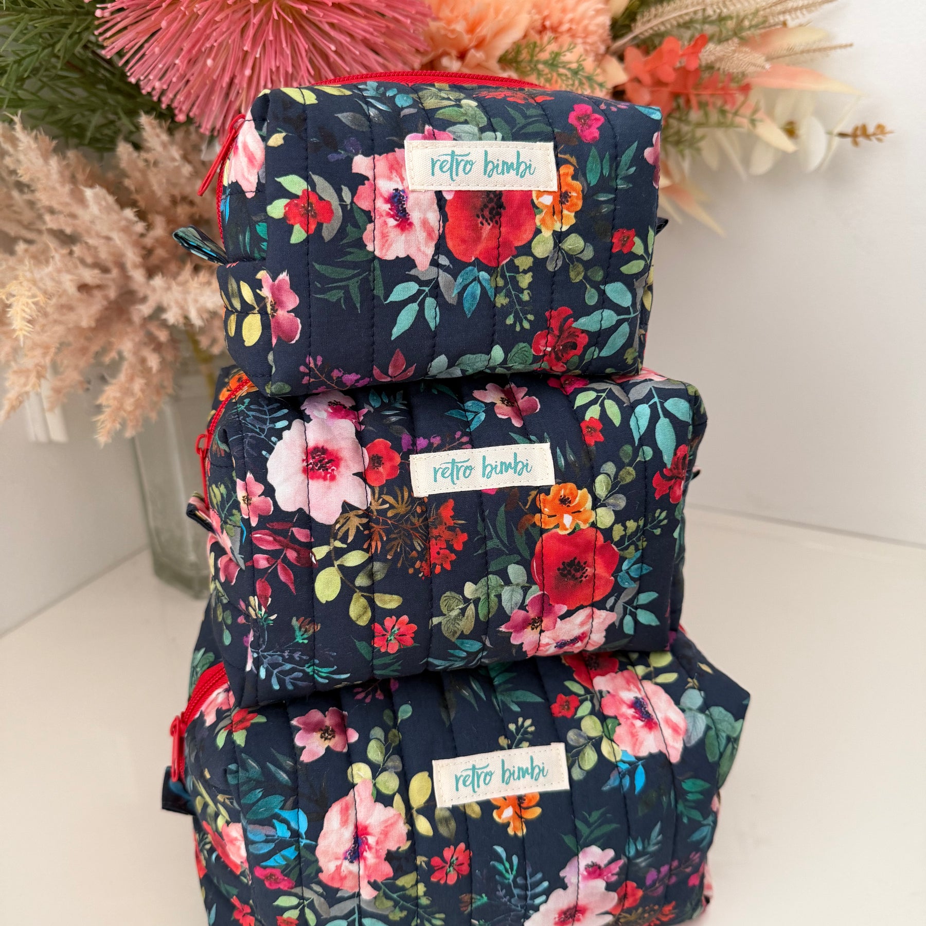 Boxy Zipper Pouch - Navy Floral