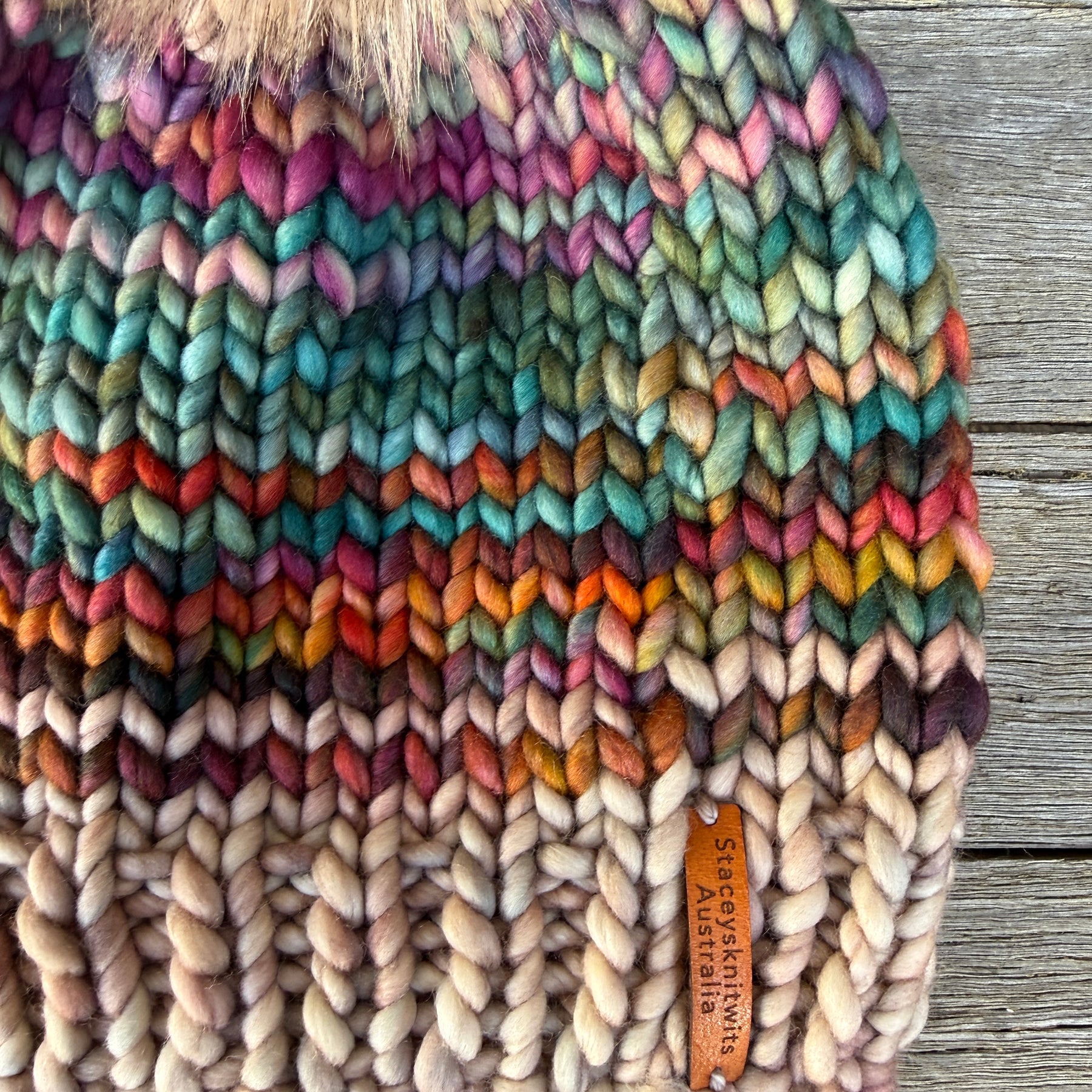 Knitted Merino PomPom Beanie, Colorful Beanie