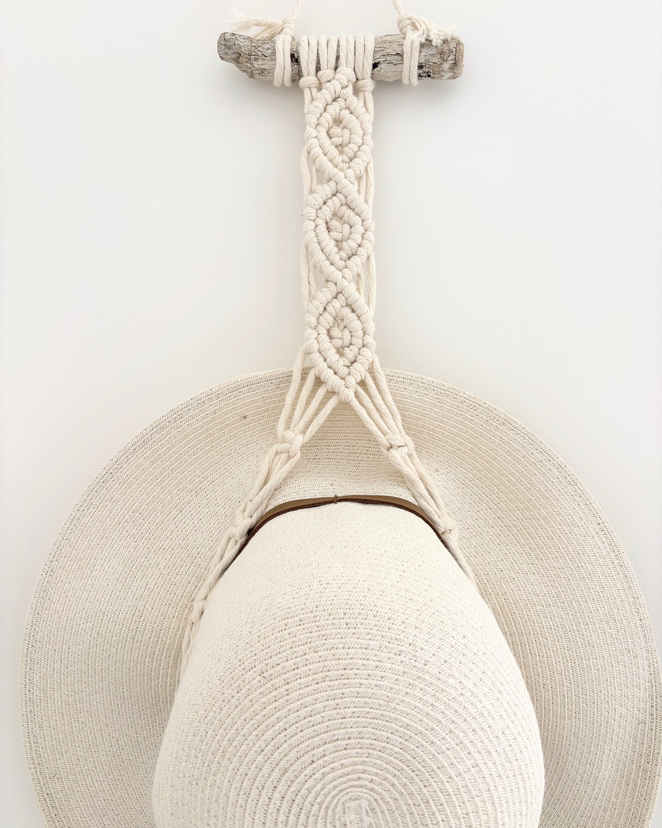 Macrame Hat Hanger - Double - Driftwood or Wood Ring Option