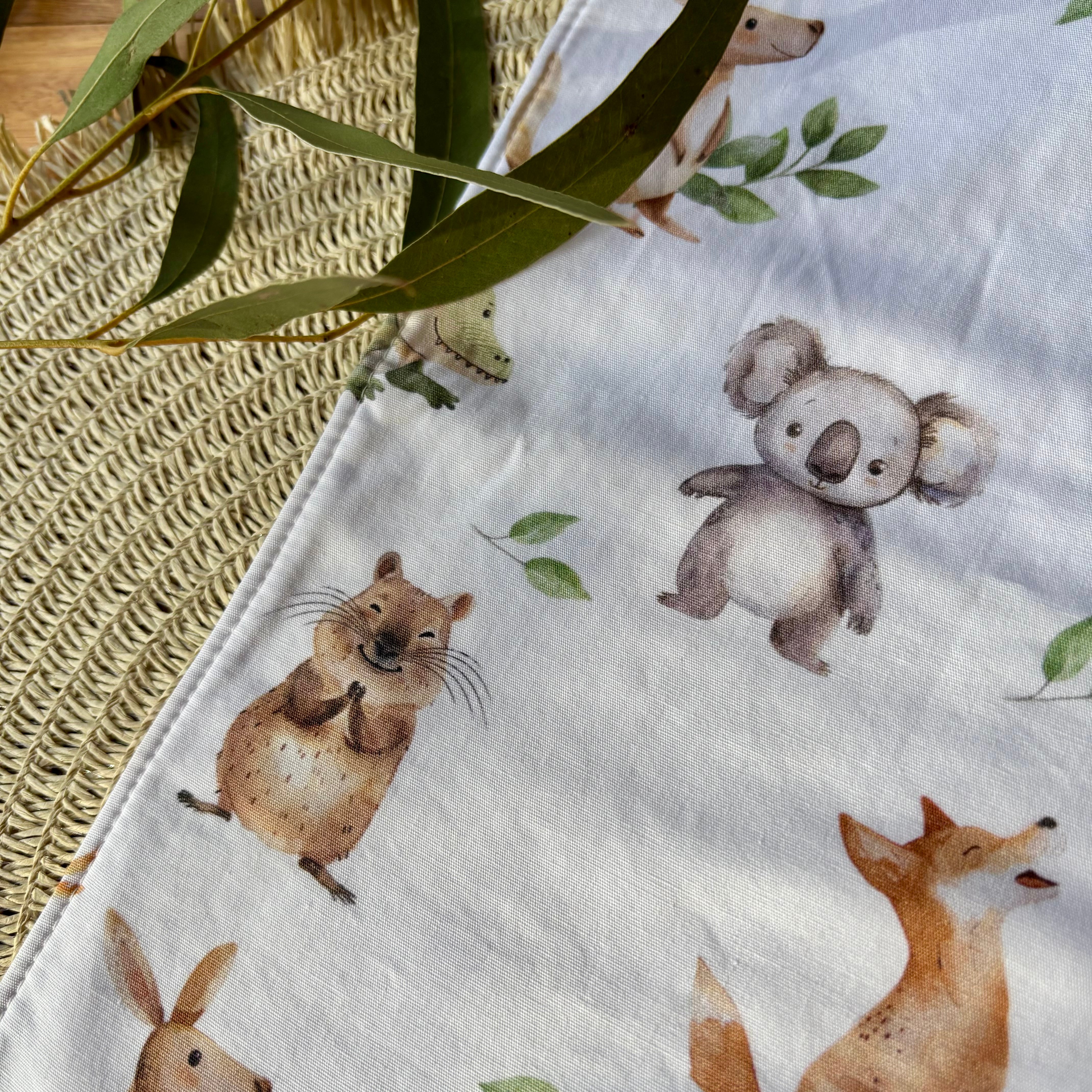 Baby Bib and Burp Cloth Set | More Green and White Aussie Animals | Made to Order