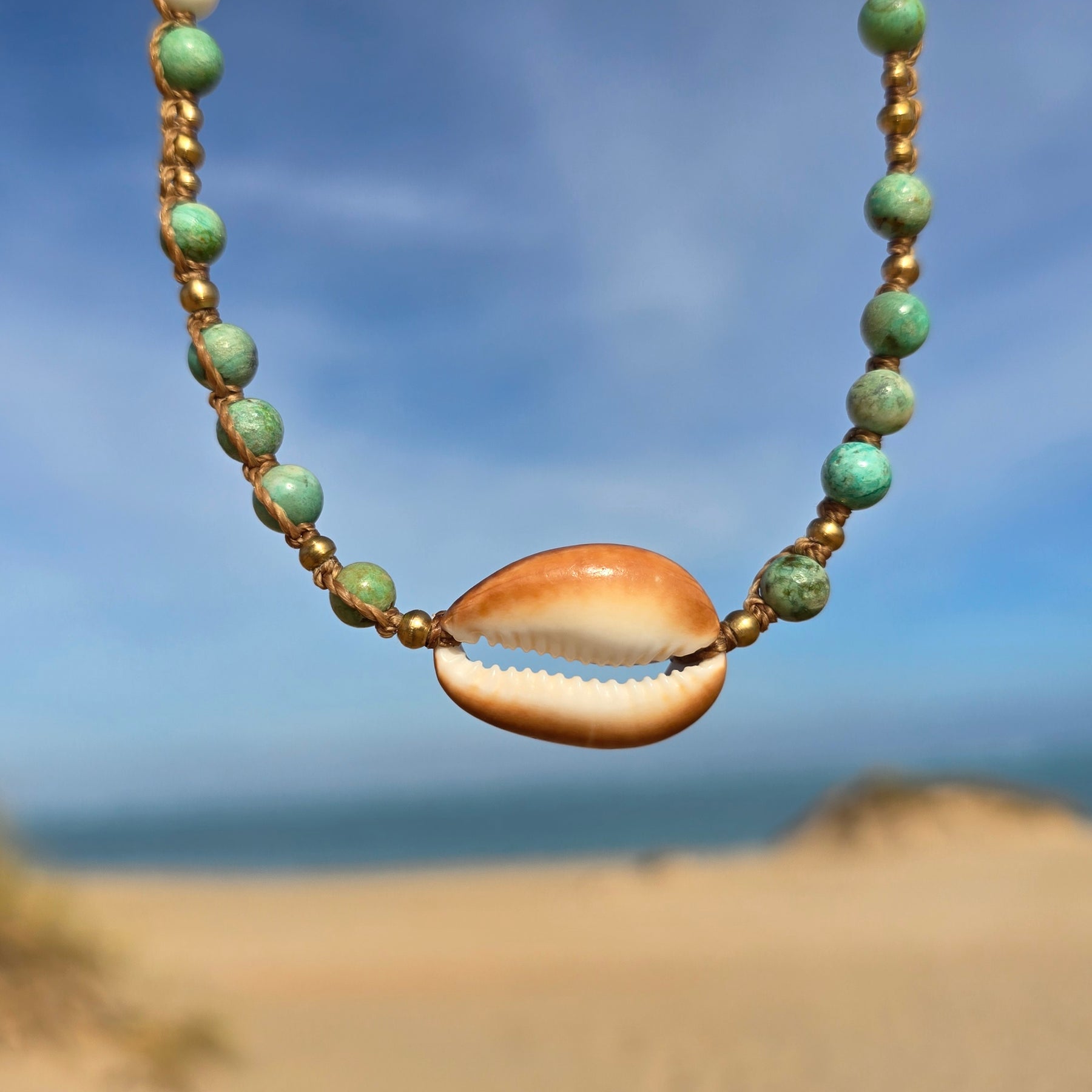 Cowrie Necklace with Peruvian Turquoise