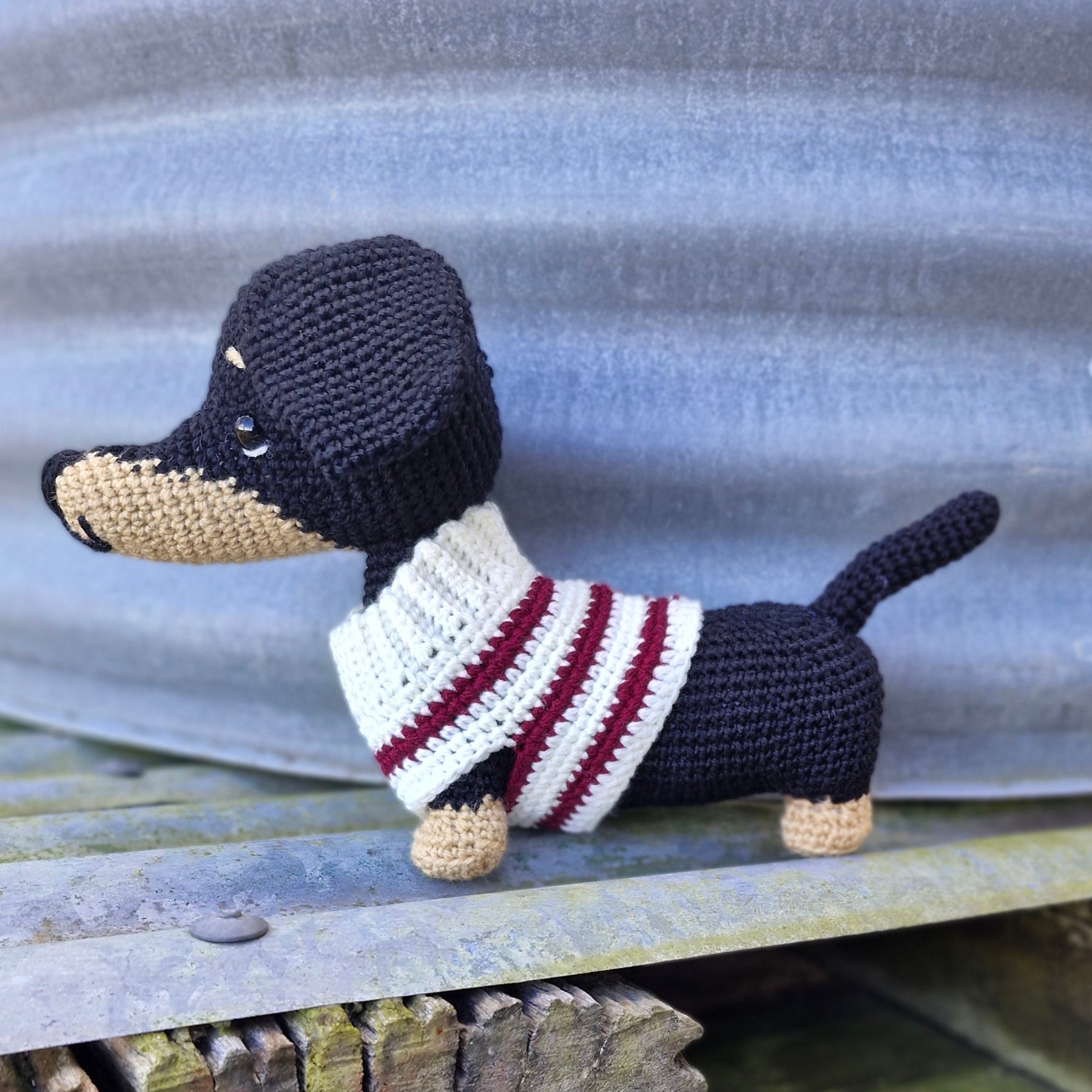 Hand crochet Bi-Colour Dachshund Dog (Sausage Dog)