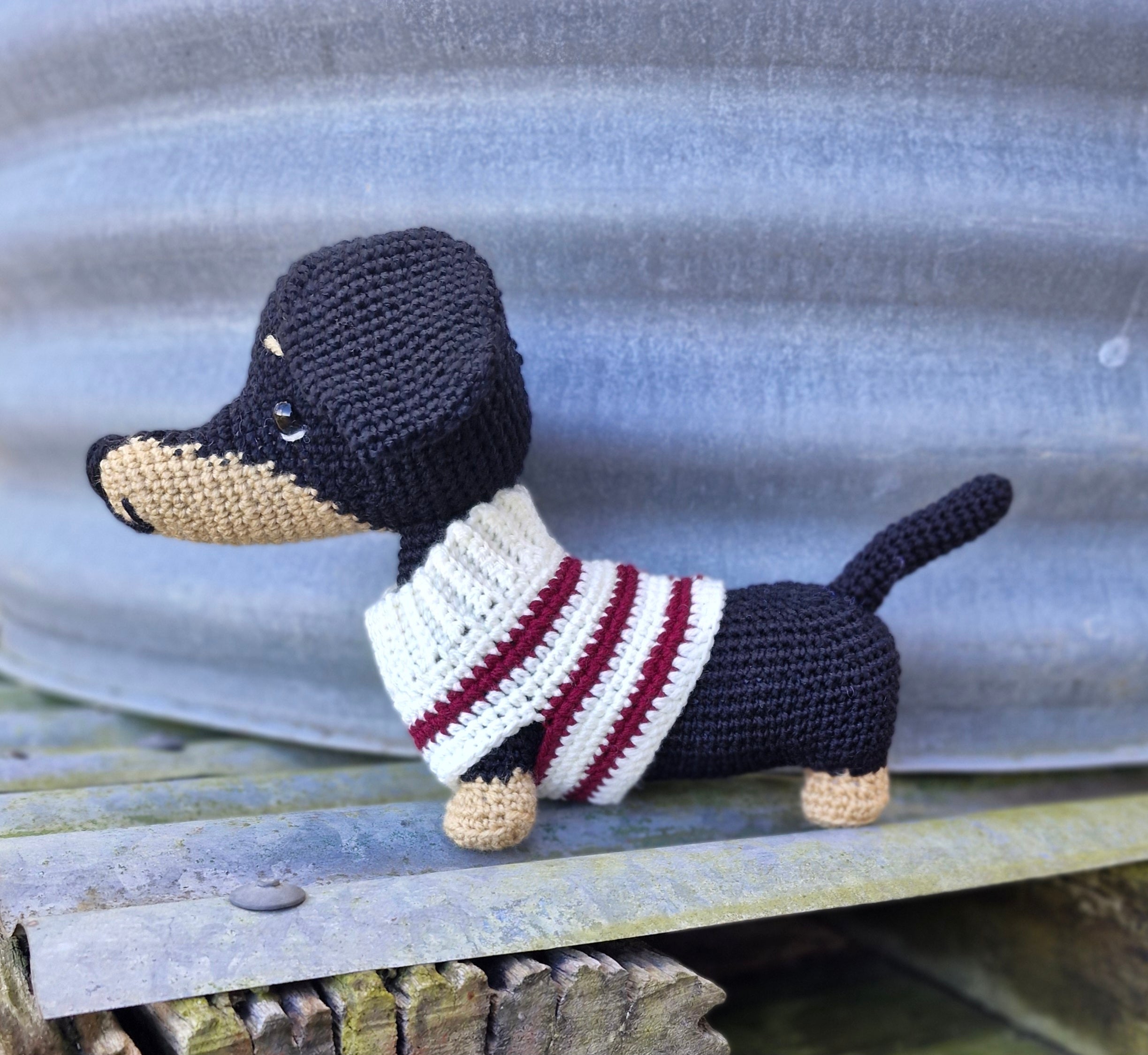 Hand crochet Bi-Colour Dachshund Dog (Sausage Dog)