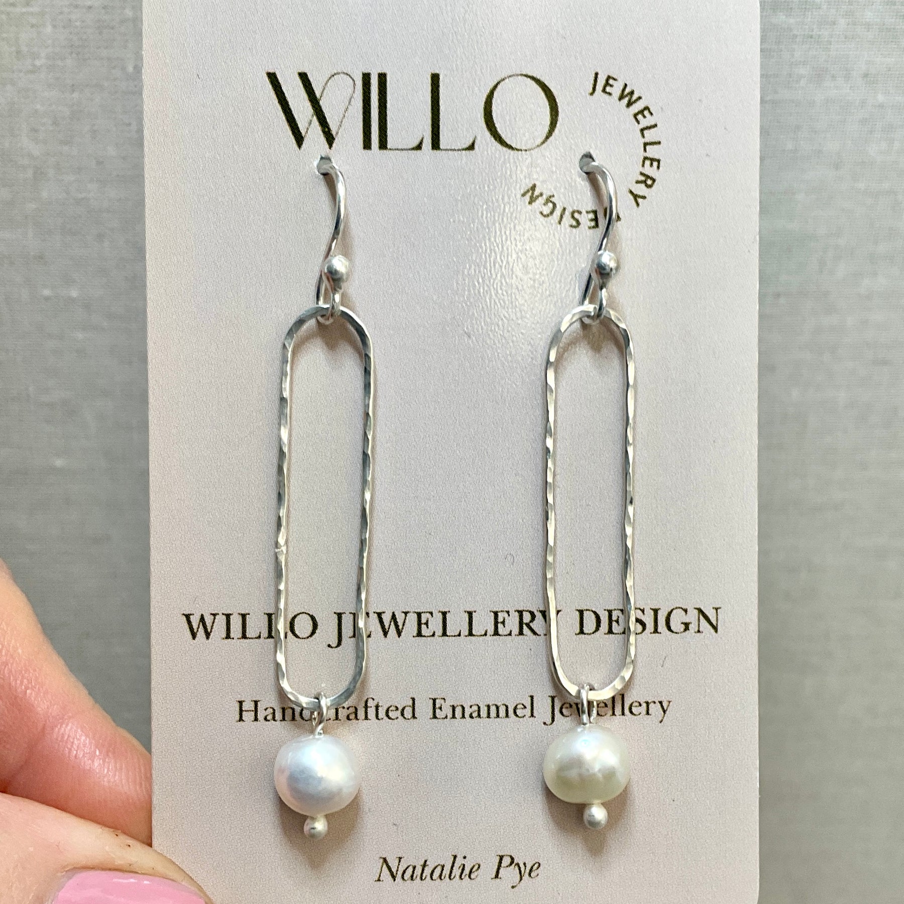 Pearl and Argentium silver earrings.