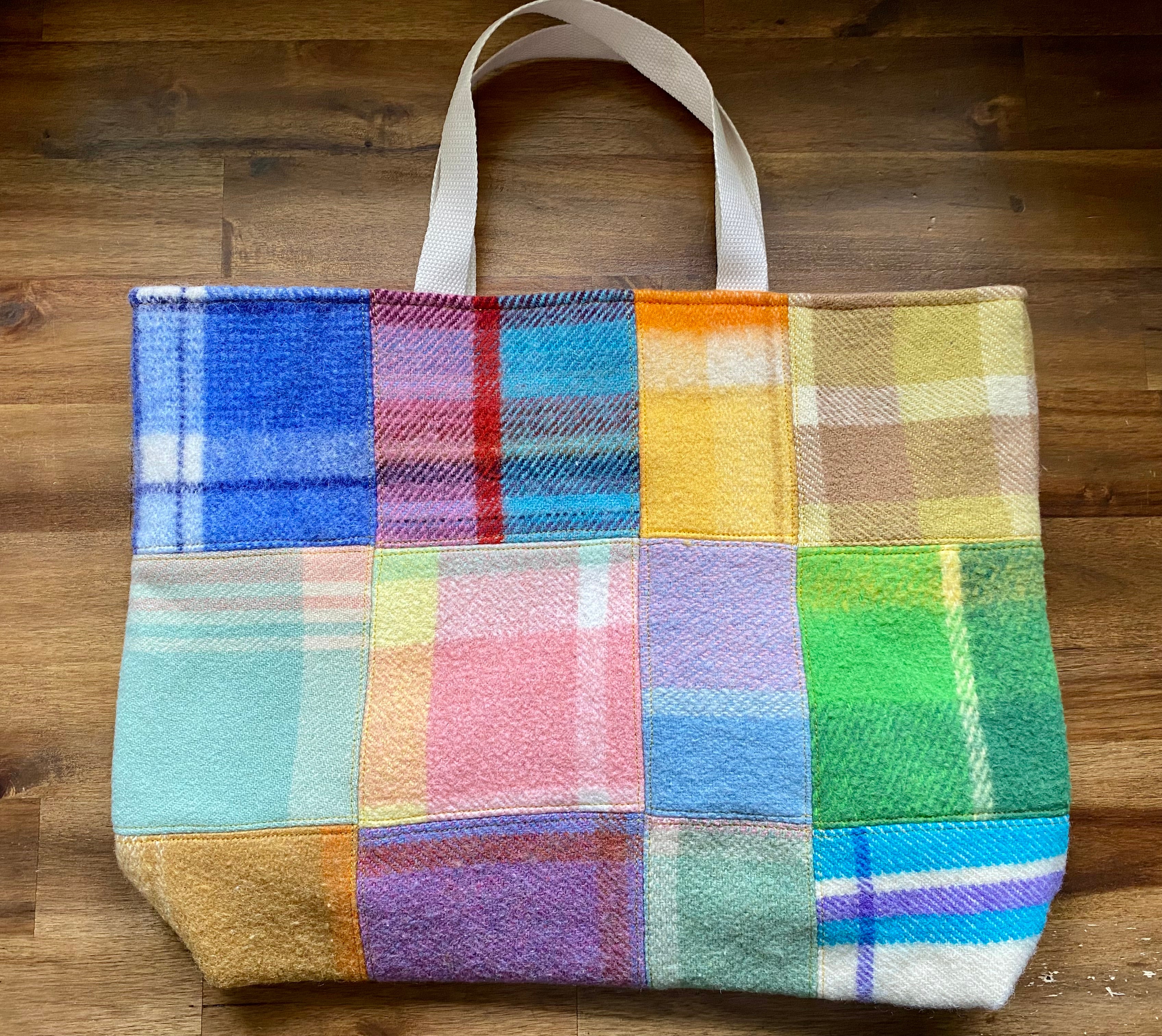 Upcycled Woollen Blanket - Market Tote - Patchwork