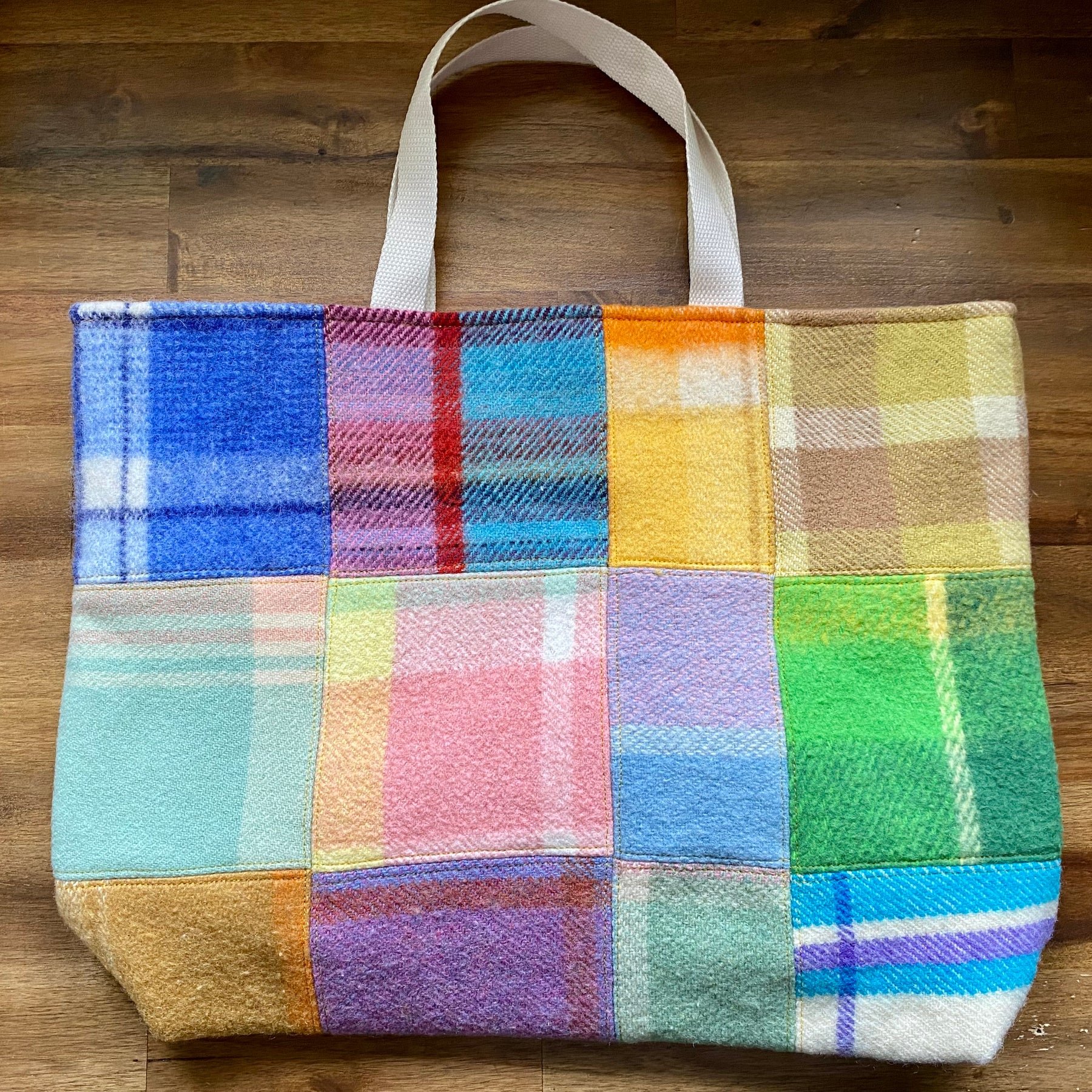 Upcycled Woollen Blanket - Market Tote - Patchwork