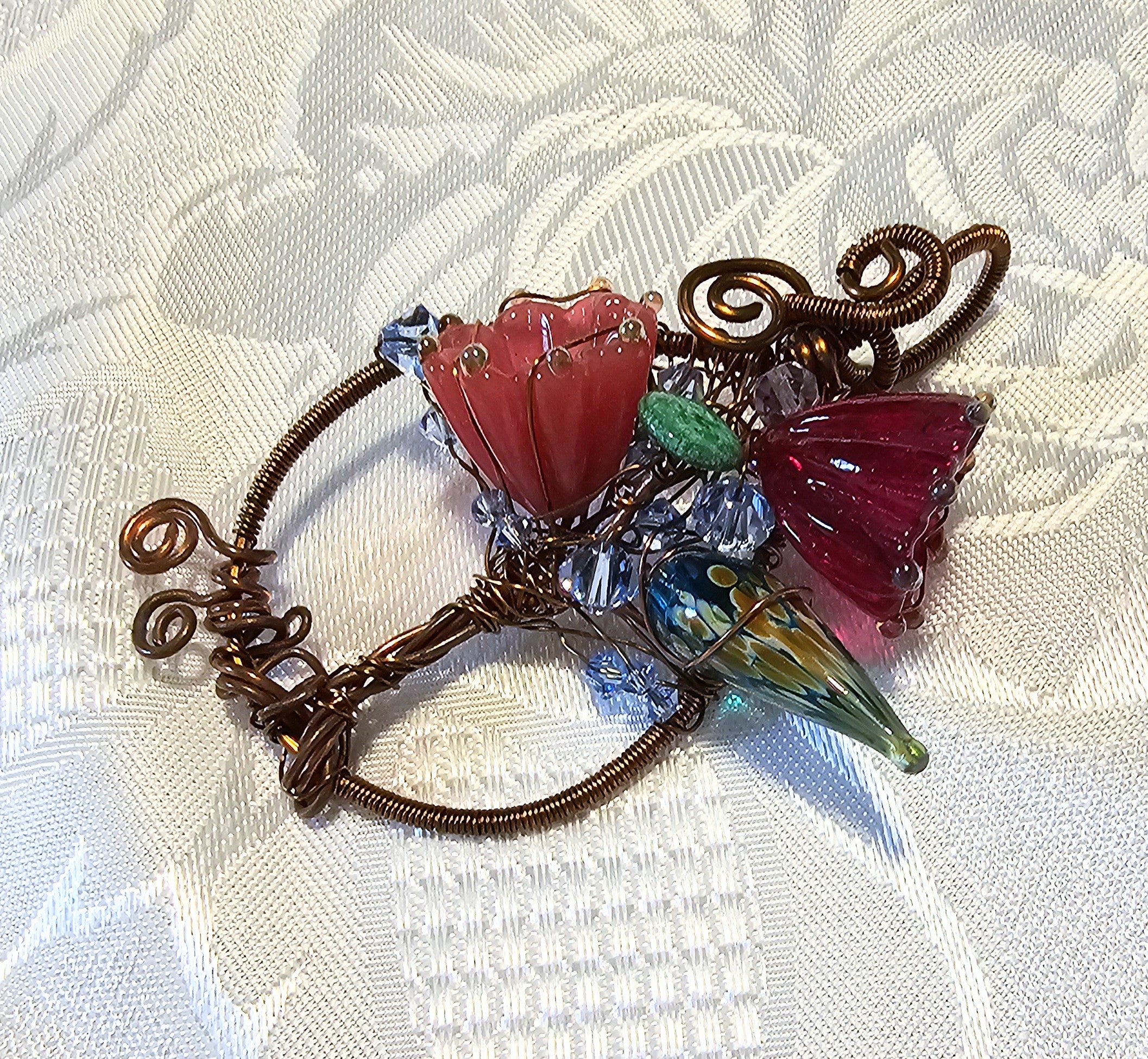 Tree of Life Pendant Featuring Artisan Made Lampwork Flowers