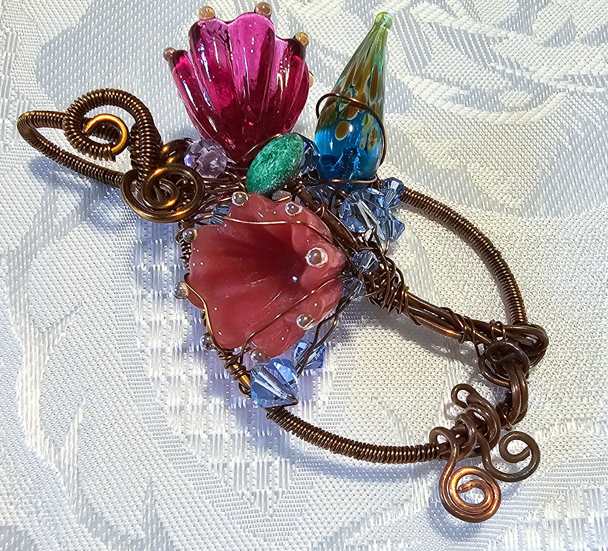 Tree of Life Pendant Featuring Artisan Made Lampwork Flowers