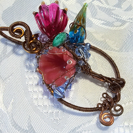 Tree of Life Pendant Featuring Artisan Made Lampwork Flowers