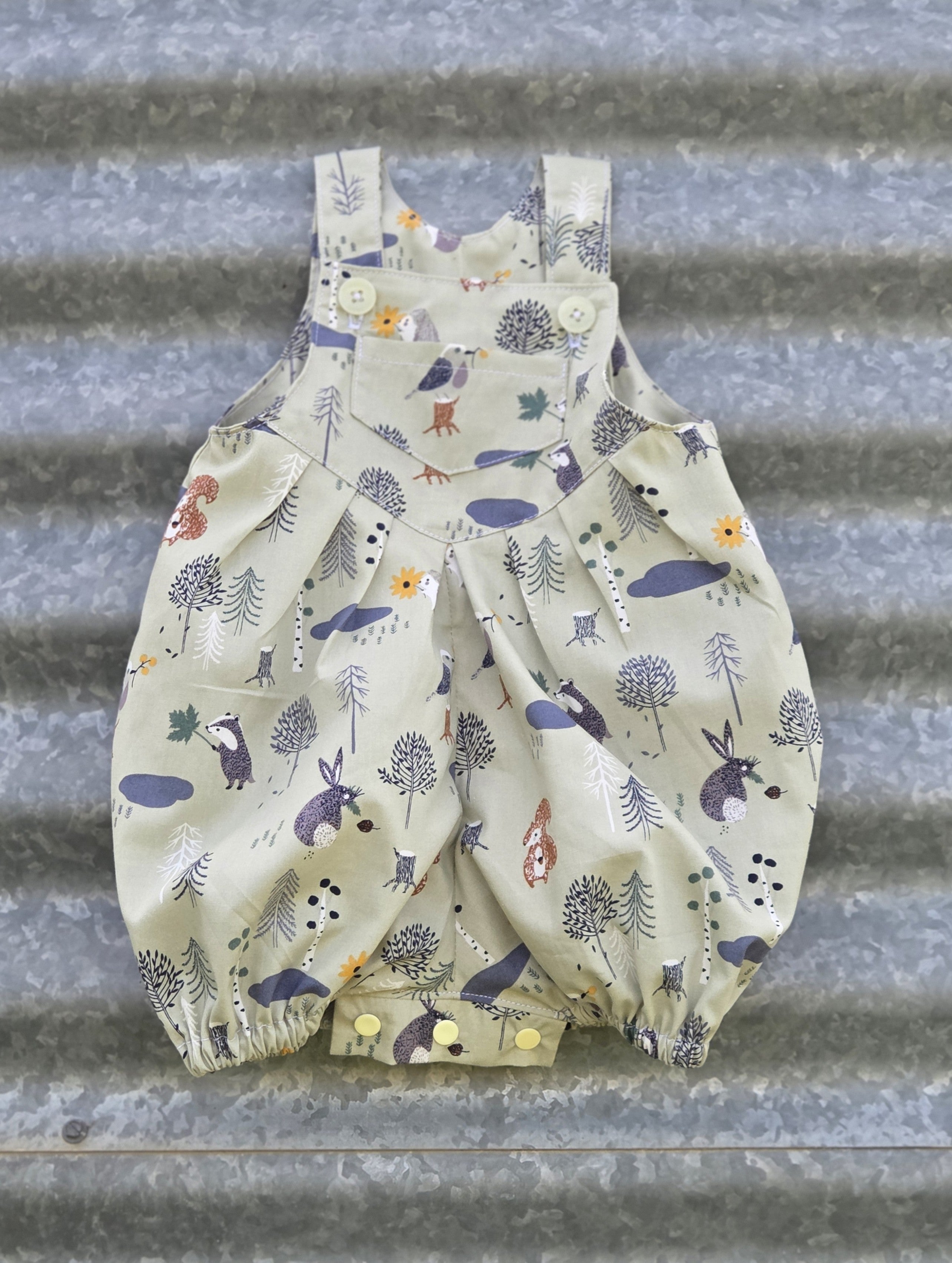 "Forest Friends" Baby Boy Pleated Romper (3-6 Months)