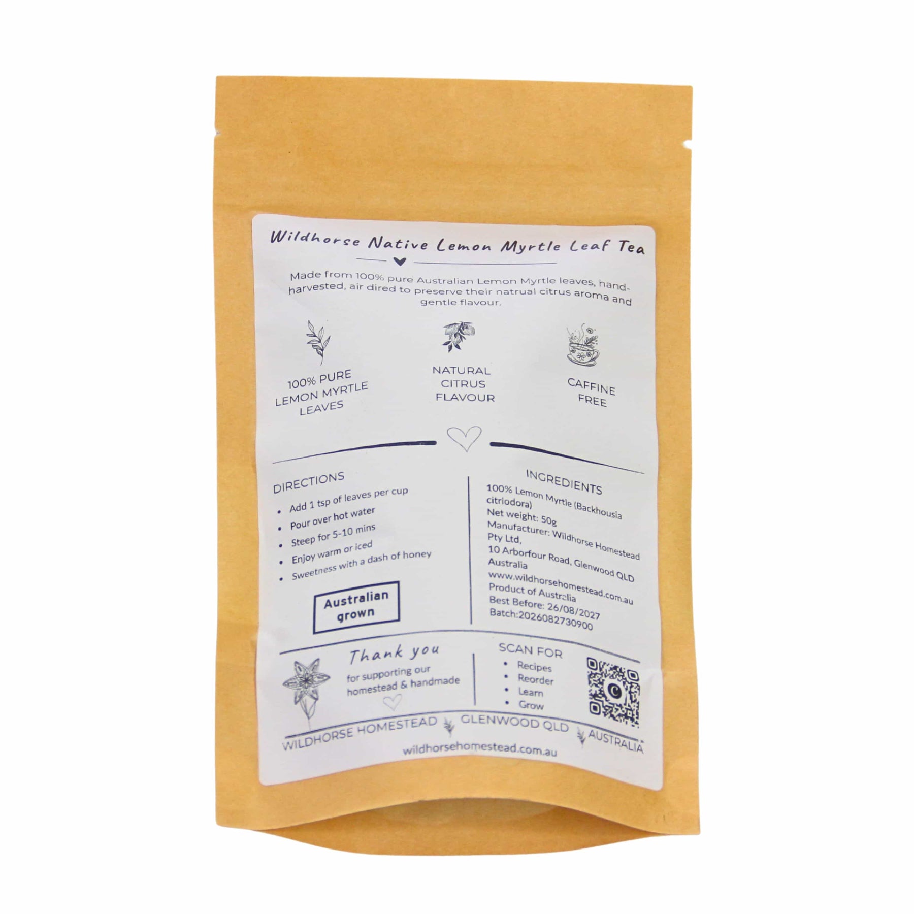 Wildhorse Homestead Lemon Myrtle Leaf Tea - 50g