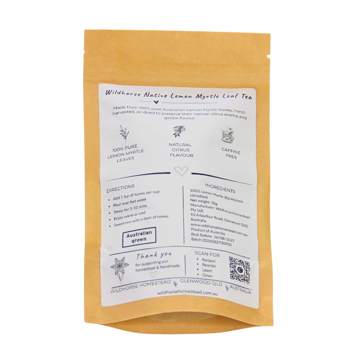 Wildhorse Homestead Lemon Myrtle Leaf Tea - 50g