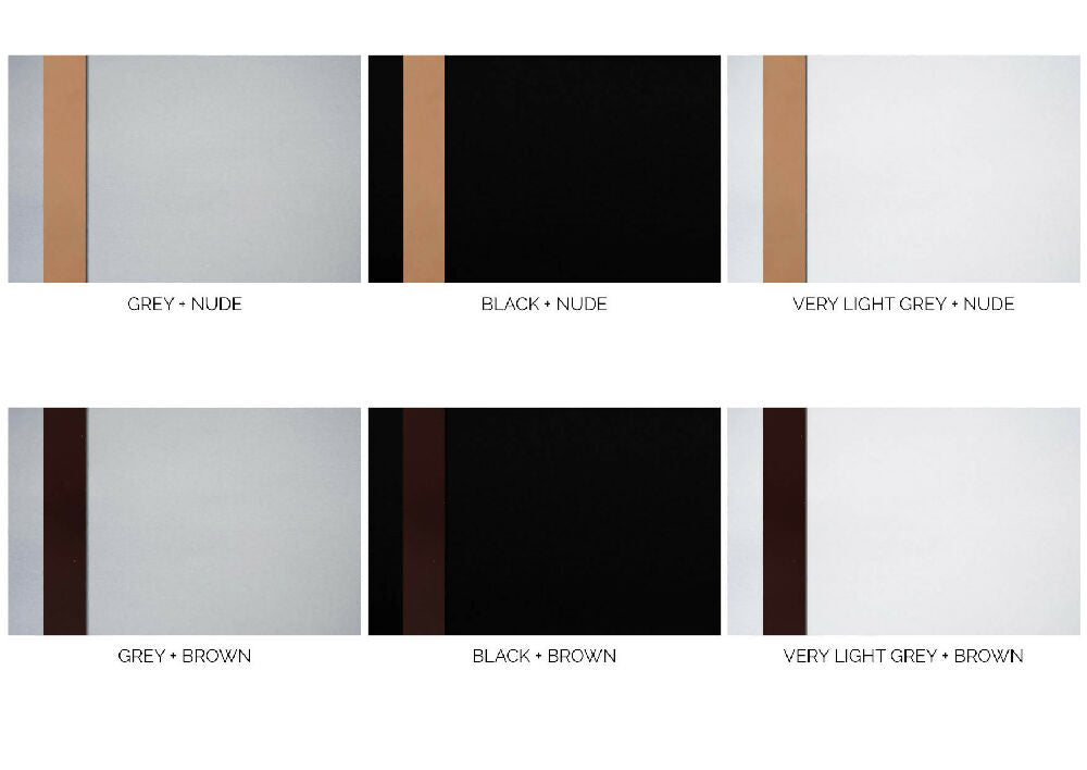 Six colourways: grey + nude, grey + brown, black + nude, black + brown, very light grey + nude, very light grey + brown.