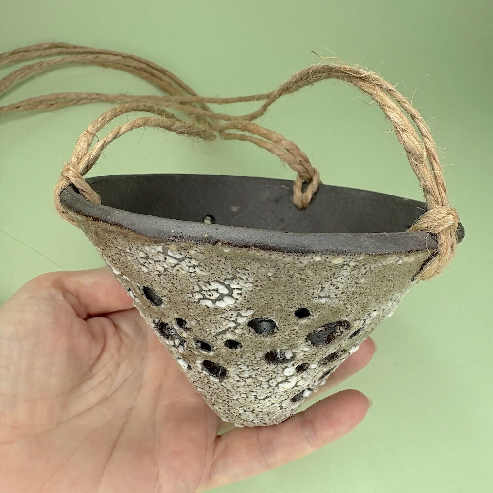 Wide hanging cone pot chocolate clay size