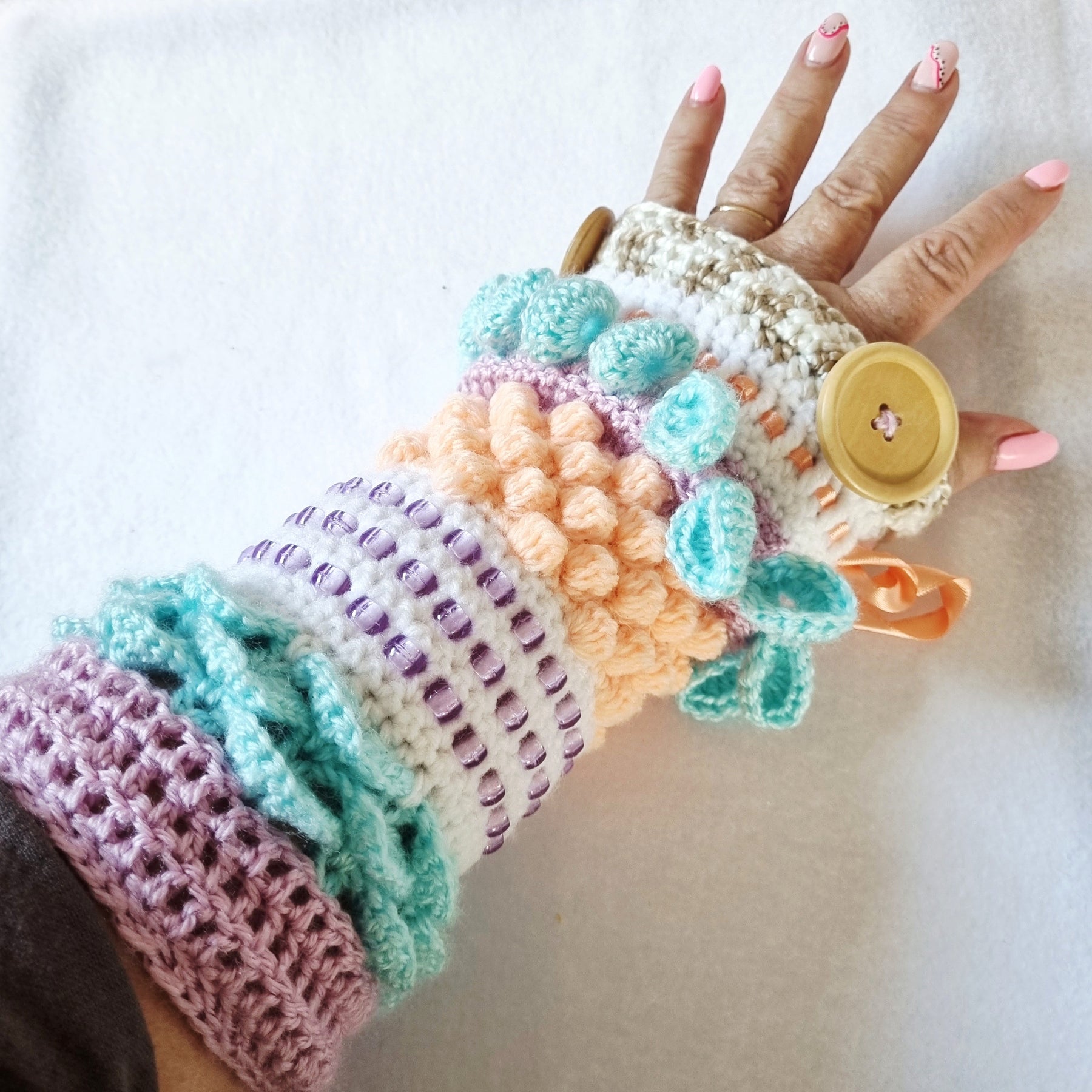 Handmade Crochet Wrist Cuff - Sensory Toy, Anxiety Relief, Alzheimer, Elderly, Educational - 2 colour variations - BB34