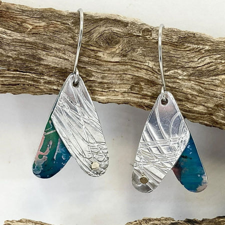 Anodised aluminium earrings hand printed Scribbly Blue Gum Collection - A158