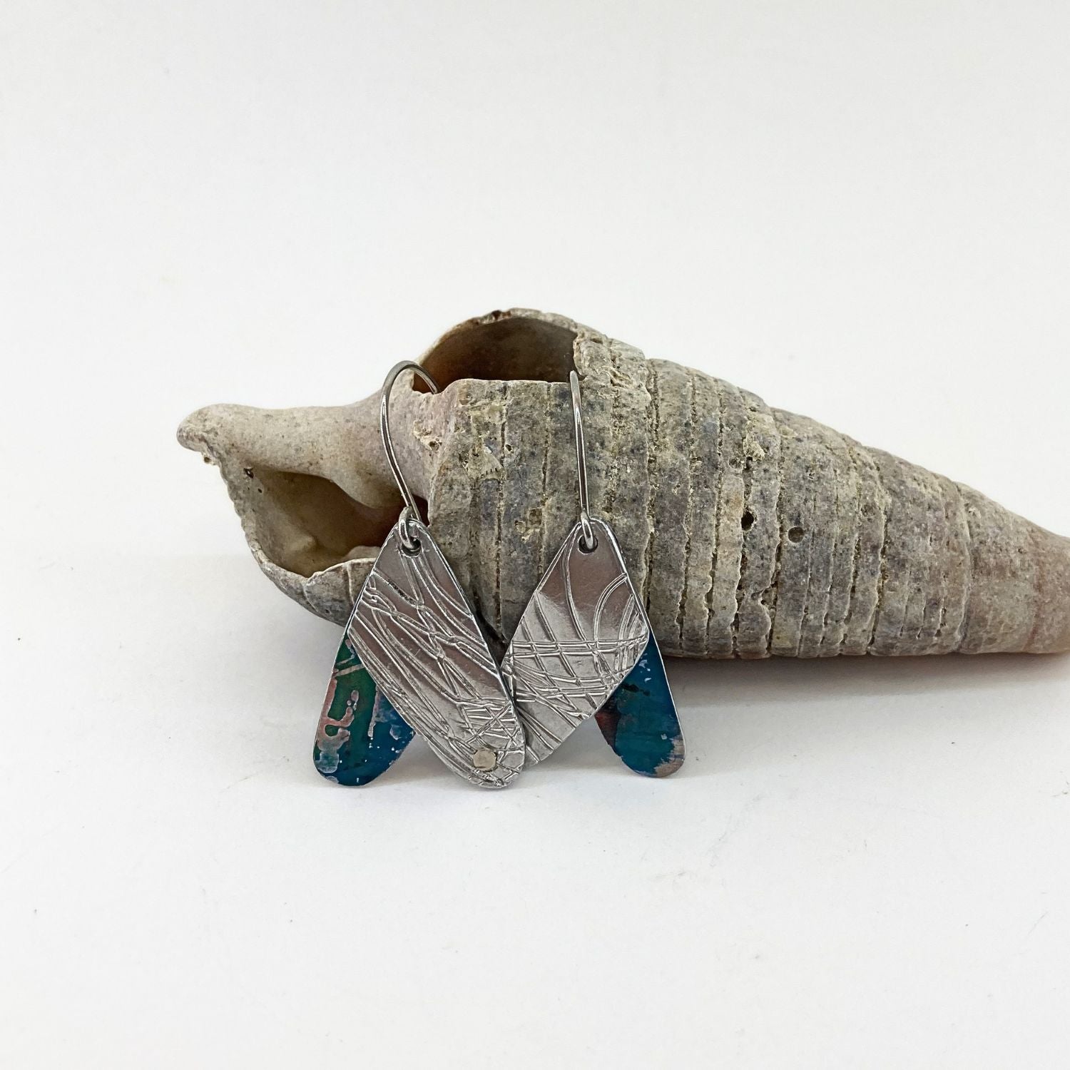 Anodised aluminium earrings hand printed Scribbly Blue Gum Collection - A158
