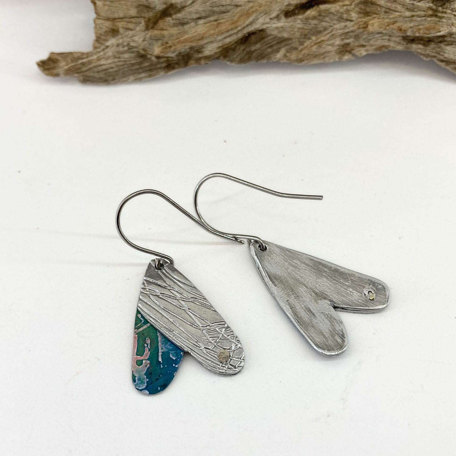 Anodised aluminium earrings hand printed Scribbly Blue Gum Collection - A158