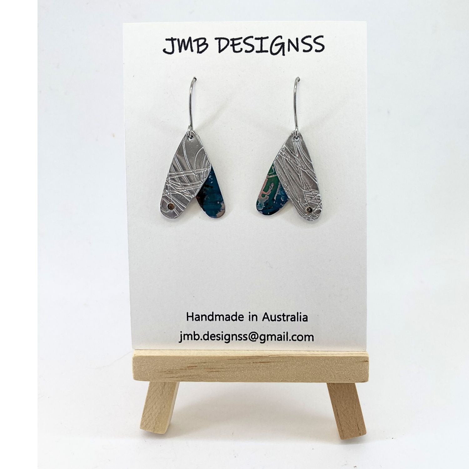 Anodised aluminium earrings hand printed Scribbly Blue Gum Collection - A158
