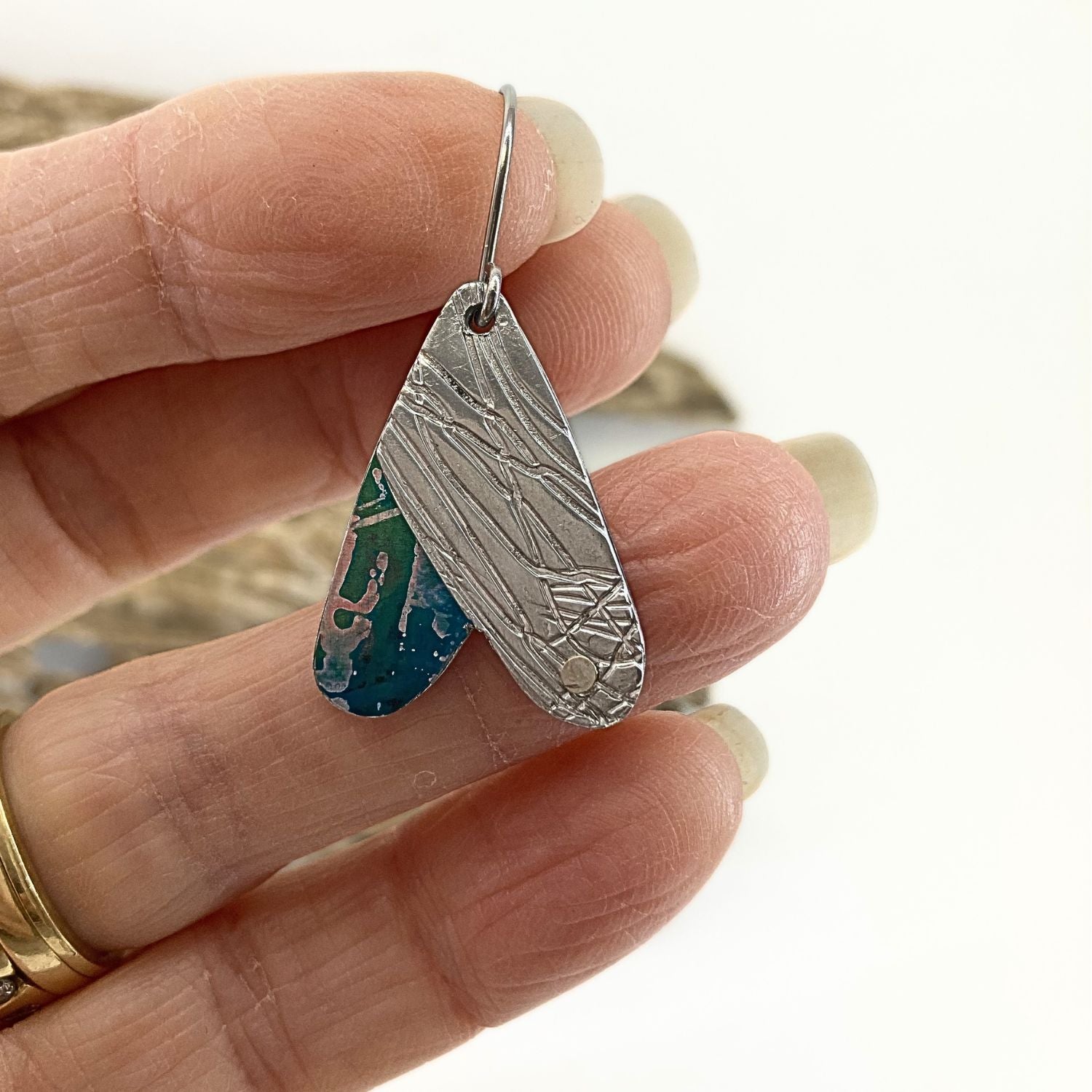 Anodised aluminium earrings hand printed Scribbly Blue Gum Collection - A158