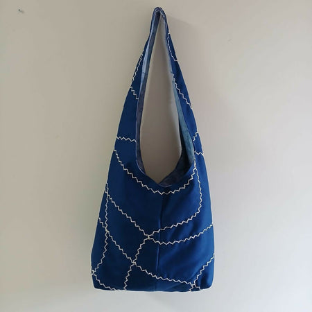 Blue embroidered shopping bag